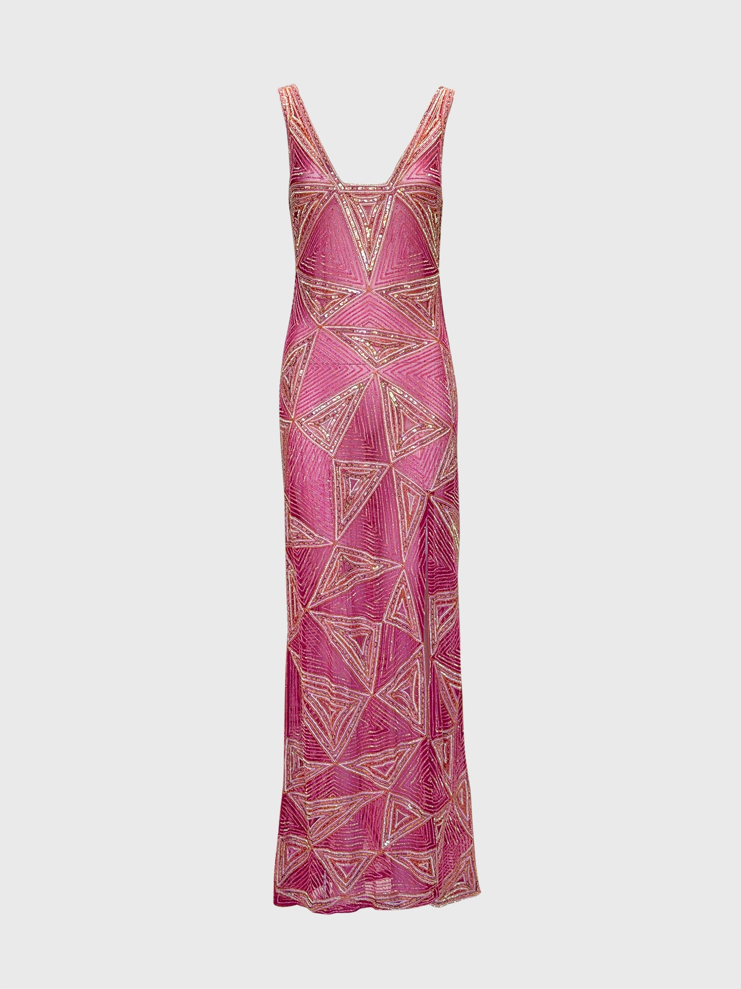 JULIEN MACDONALD 1990s 2000s Vintage Fully Beaded & Sequined Pink Silk Evening Gown Size XS