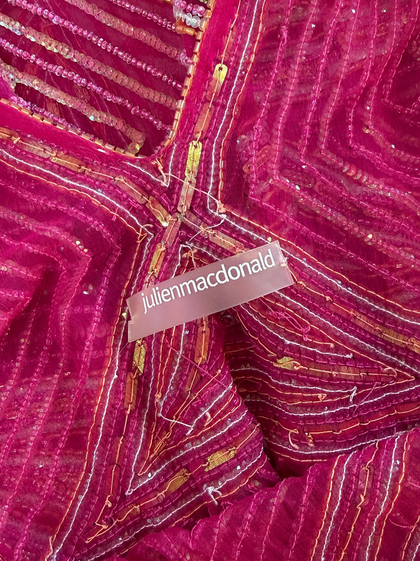 JULIEN MACDONALD 1990s 2000s Vintage Fully Beaded & Sequined Pink Silk Evening Gown Size XS