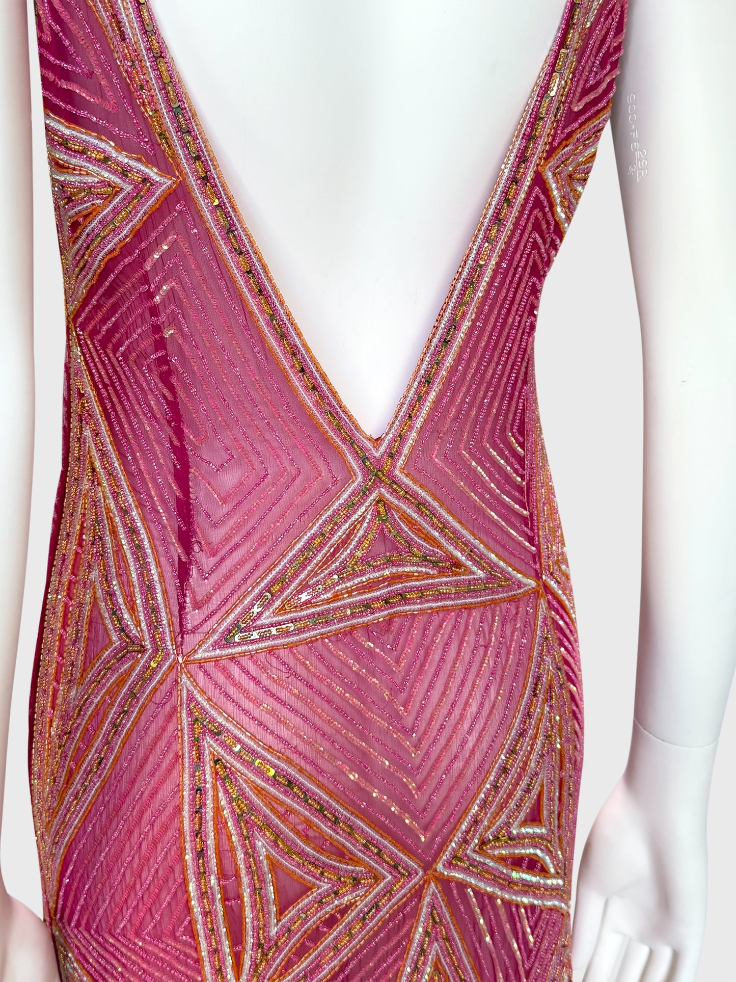JULIEN MACDONALD 1990s 2000s Vintage Fully Beaded & Sequined Pink Silk Evening Gown Size XS