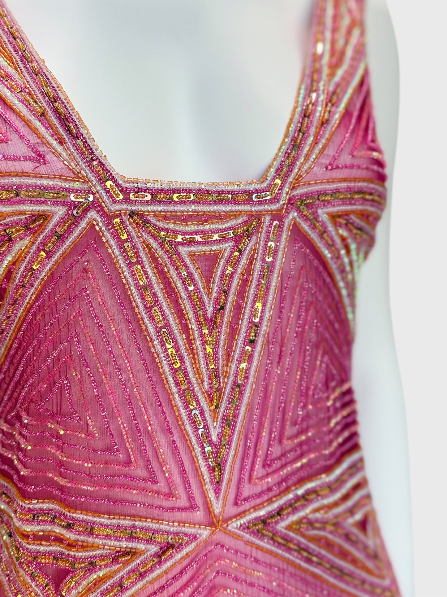 JULIEN MACDONALD 1990s 2000s Vintage Fully Beaded & Sequined Pink Silk Evening Gown Size XS
