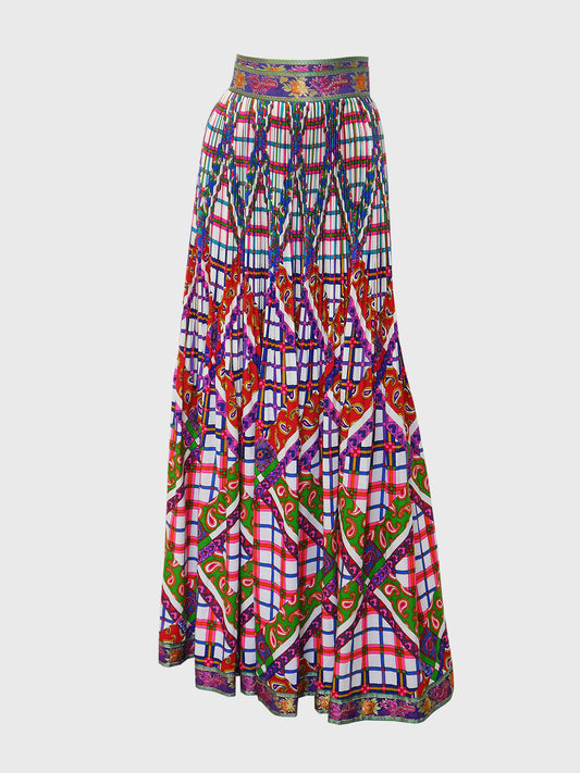 LANVIN c. Spring 1972 Vintage Ensemble Pleated Wrap Maxi Skirt & Stole