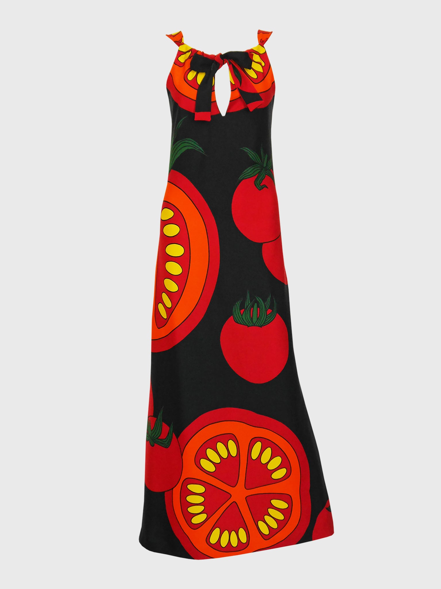 LANVIN 1970s Vintage Tomato Print Keyhole Summer Maxi Slip Dress