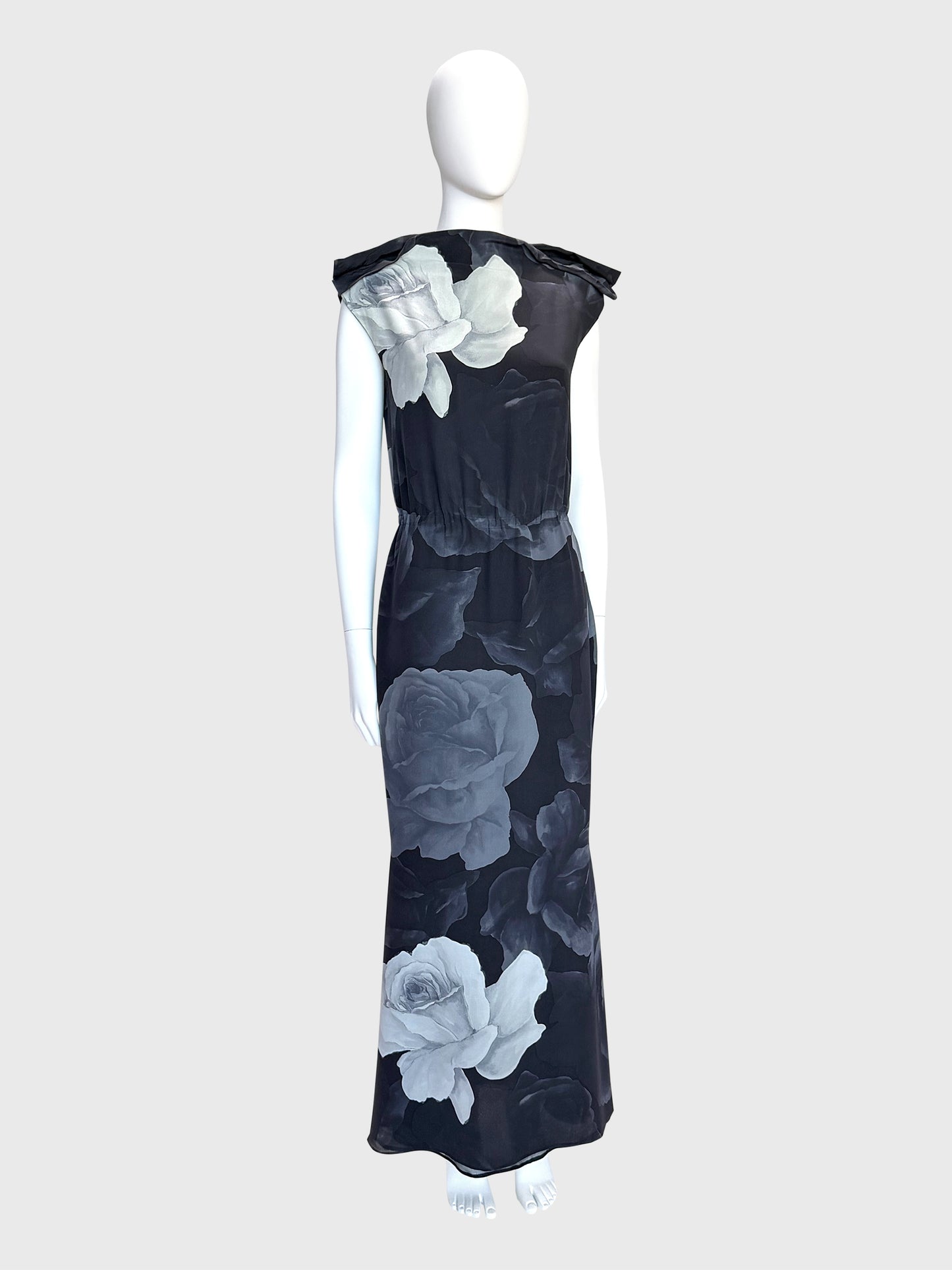 LANVIN by Alber Elbaz Fall 2011 Vintage Rose Print Silk Maxi Dress Size M