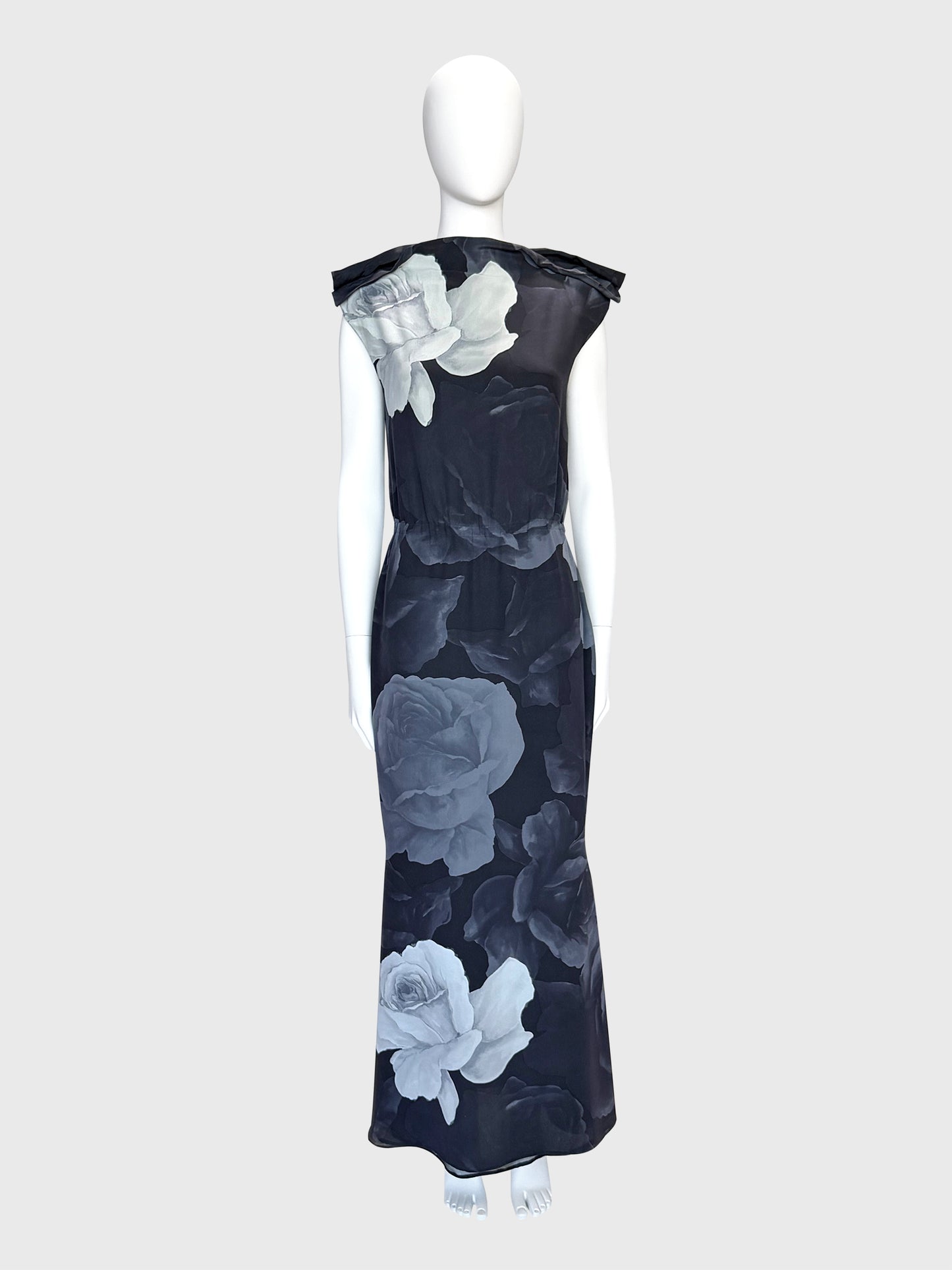 LANVIN by Alber Elbaz Fall 2011 Vintage Rose Print Silk Maxi Dress Size M