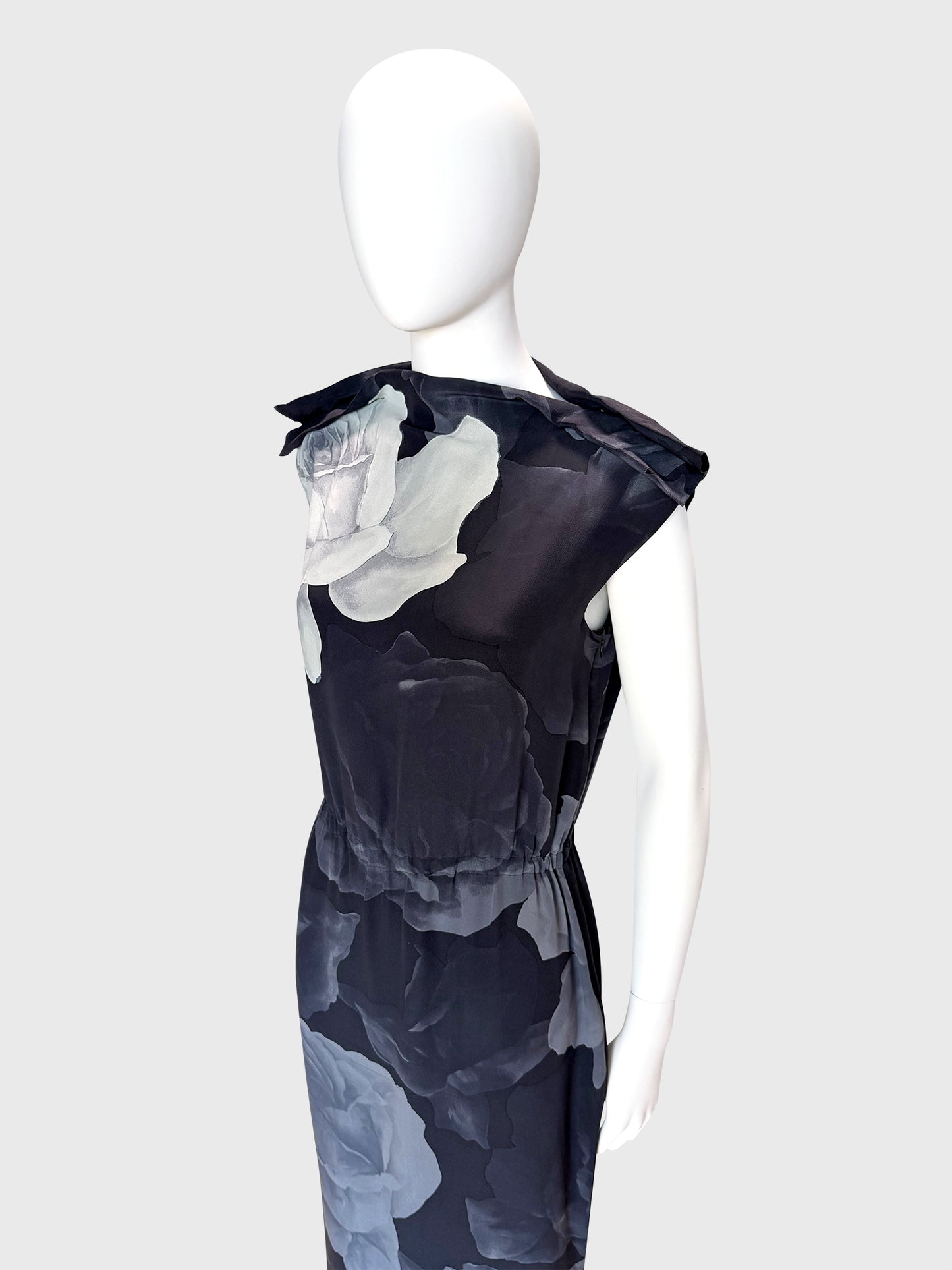 LANVIN by Alber Elbaz Fall 2011 Vintage Rose Print Silk Maxi Dress Size M