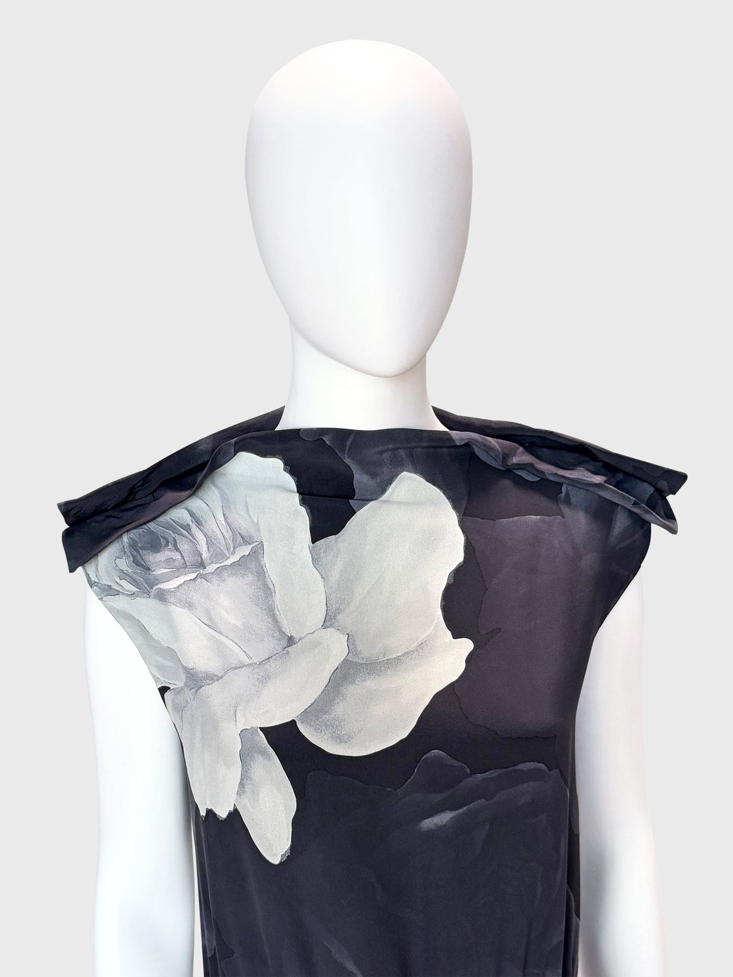 LANVIN by Alber Elbaz Fall 2011 Vintage Rose Print Silk Maxi Dress Size M