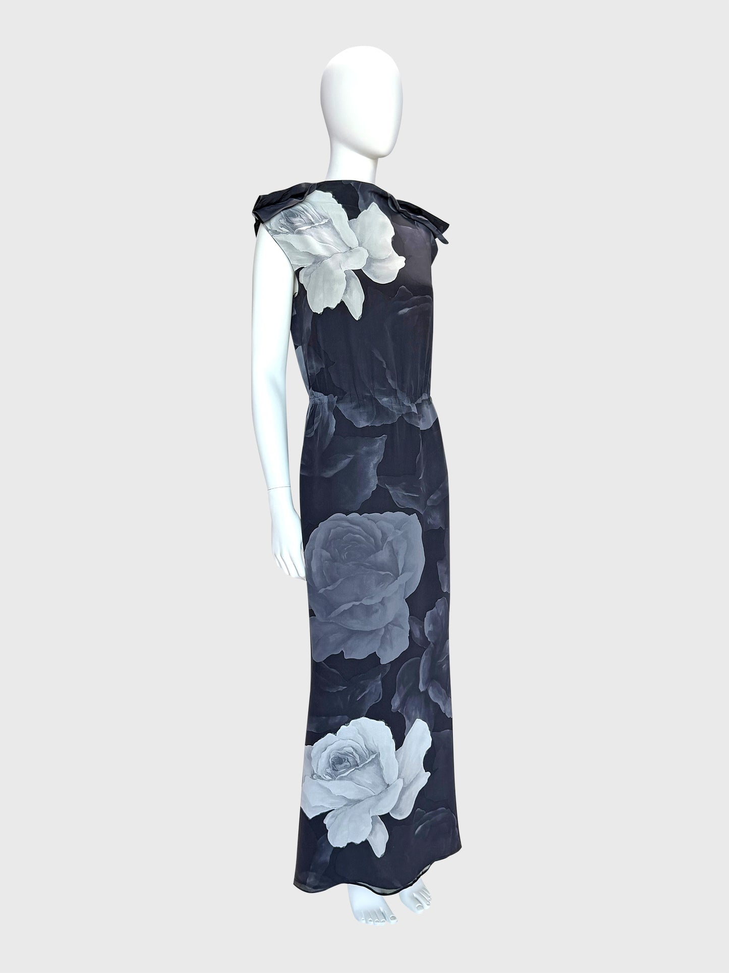 LANVIN by Alber Elbaz Fall 2011 Vintage Rose Print Silk Maxi Dress Size M