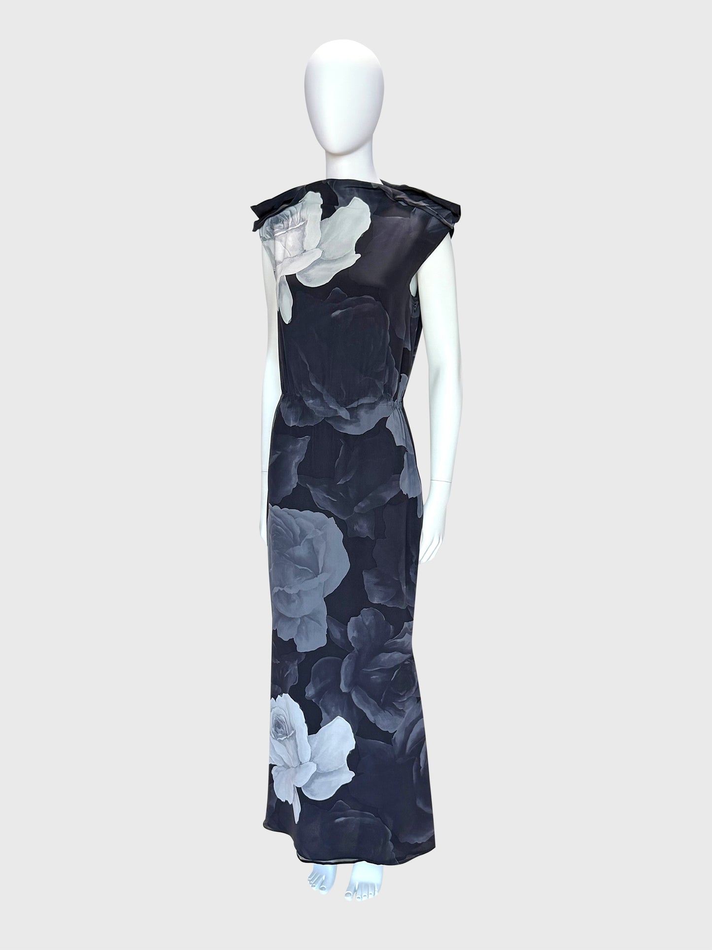 LANVIN by Alber Elbaz Fall 2011 Vintage Rose Print Silk Maxi Dress Size M