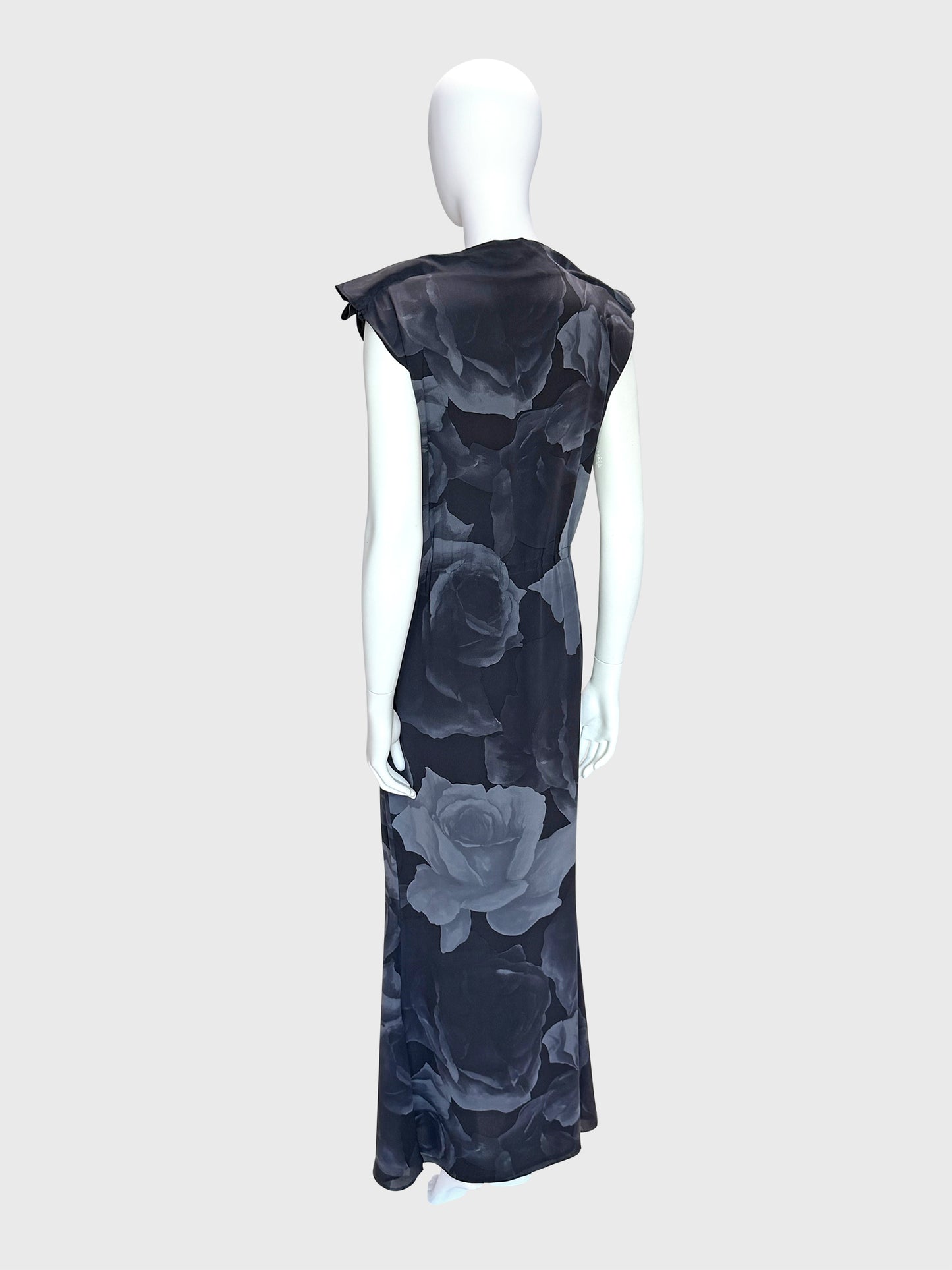LANVIN by Alber Elbaz Fall 2011 Vintage Rose Print Silk Maxi Dress Size M