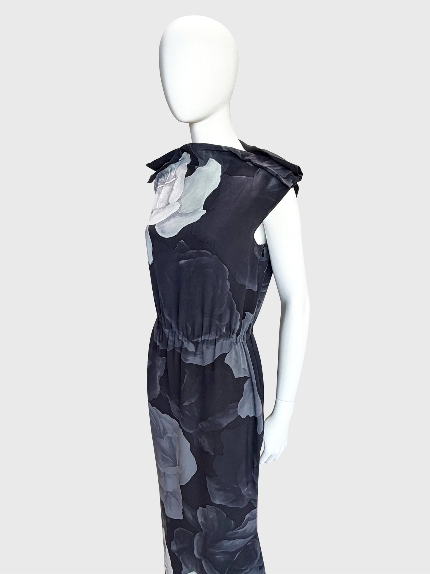 LANVIN by Alber Elbaz Fall 2011 Vintage Rose Print Silk Maxi Dress Size M