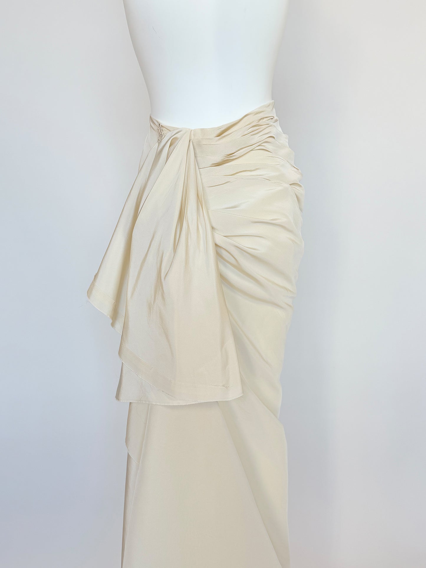 LANVIN BLANCHE 2013 Vintage Draped Silk Bridal Maxi Skirt w/ Train Size XS