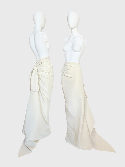 LANVIN BLANCHE 2013 Vintage Draped Silk Bridal Maxi Skirt w/ Train Size XS