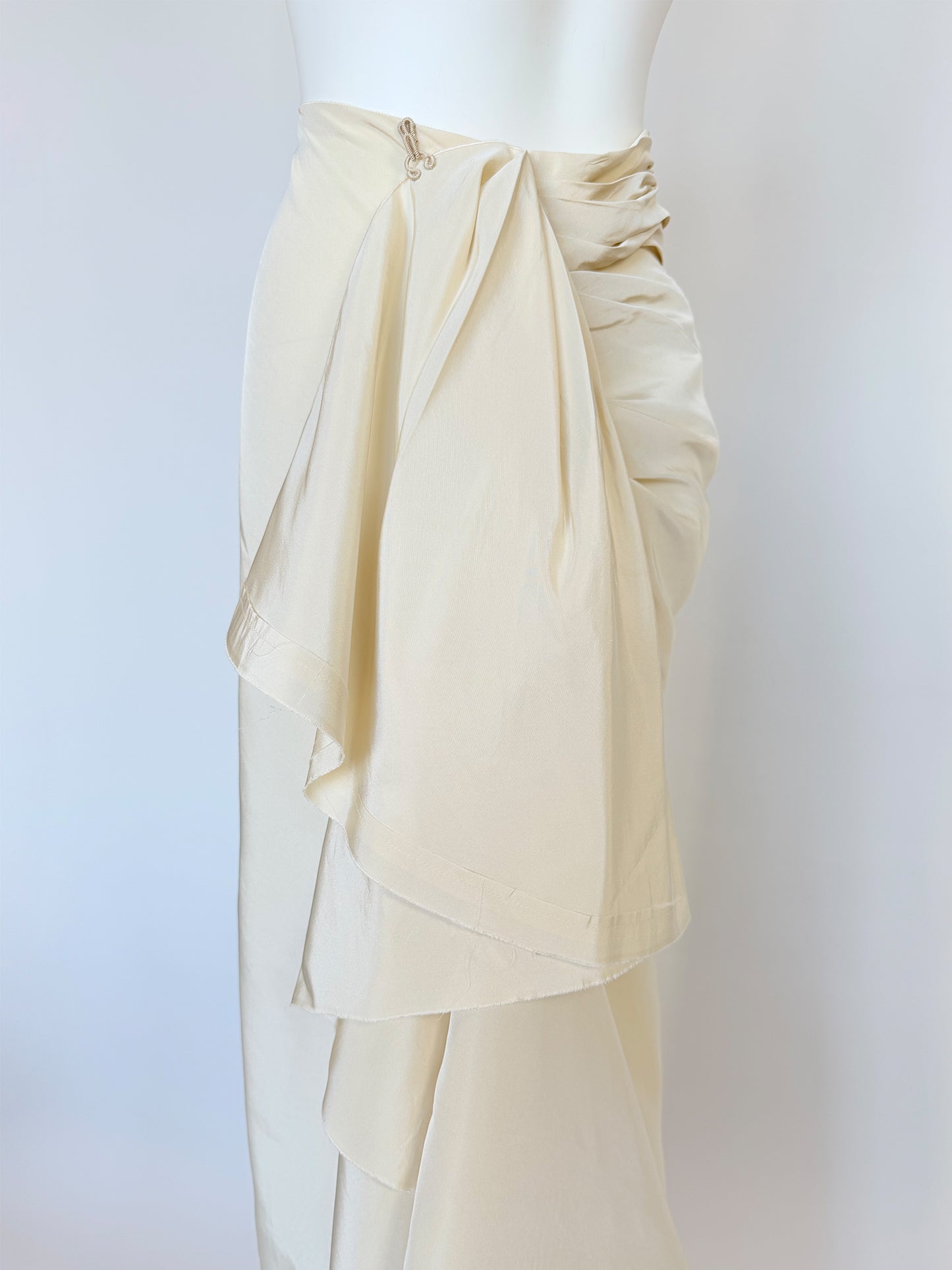 LANVIN BLANCHE 2013 Vintage Draped Silk Bridal Maxi Skirt w/ Train Size XS