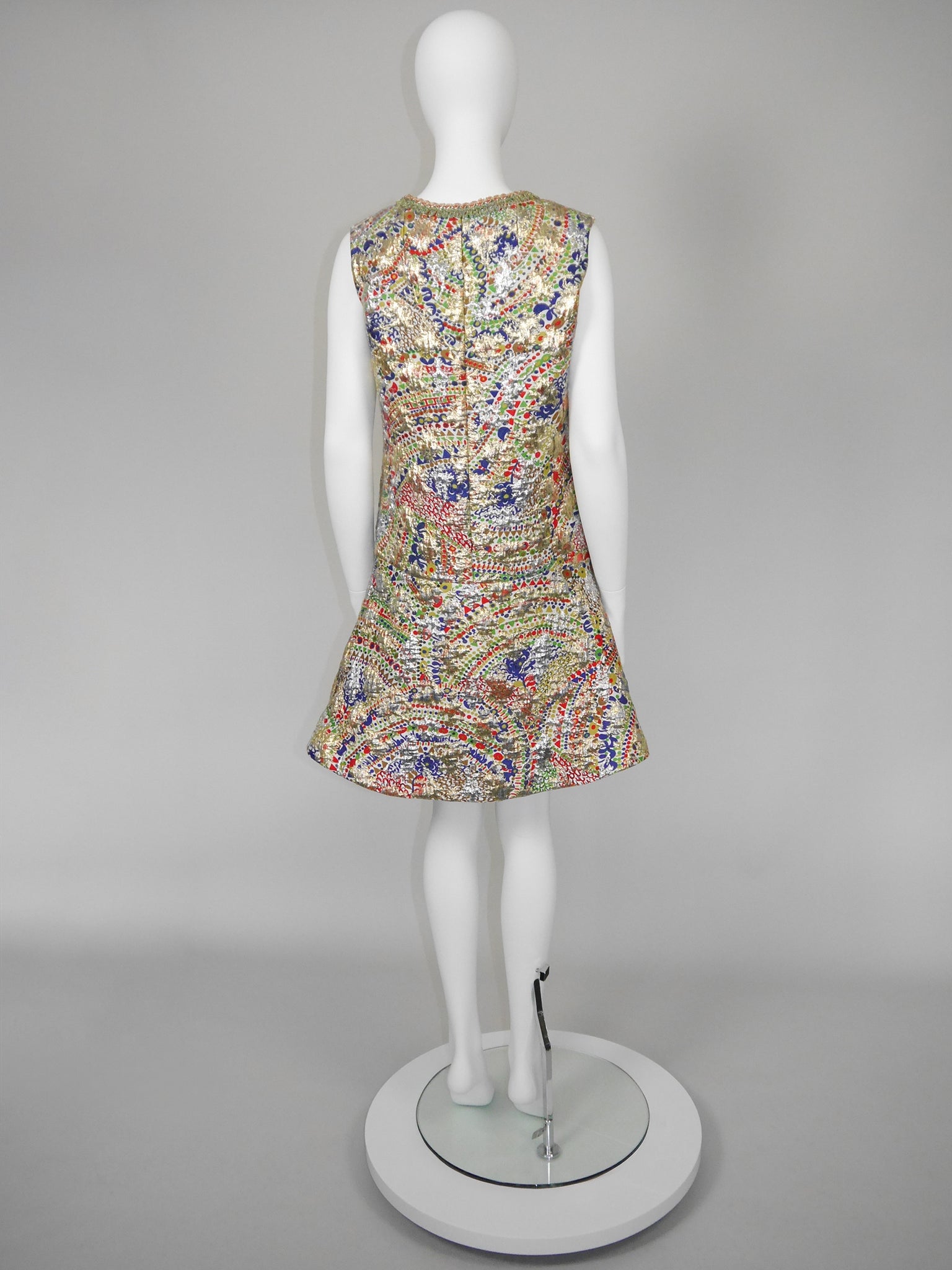 LANVIN 1960s Vintage Couture Metallic Brocade Party Evening Mini Dress Size L