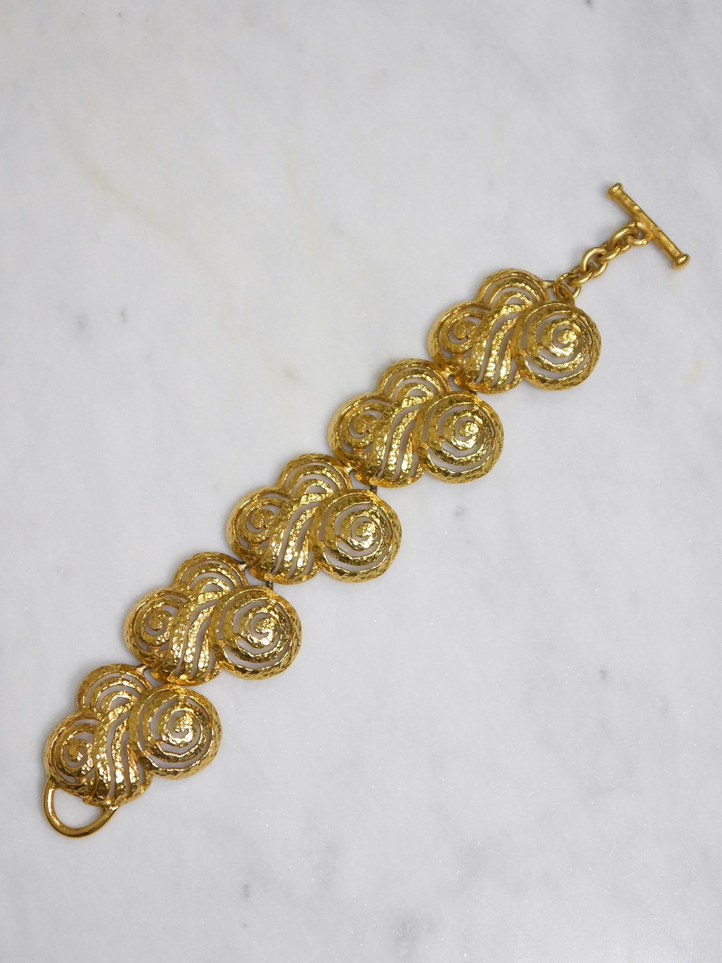 LANVIN Vintage Gold-Tone Ornamental Openwork Statement Bracelet