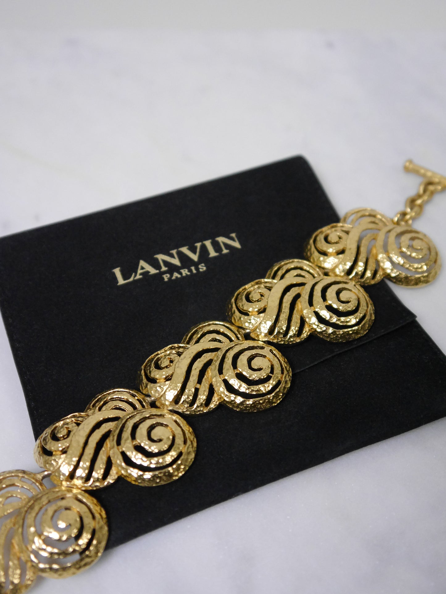 LANVIN Vintage Gold-Tone Ornamental Openwork Statement Bracelet