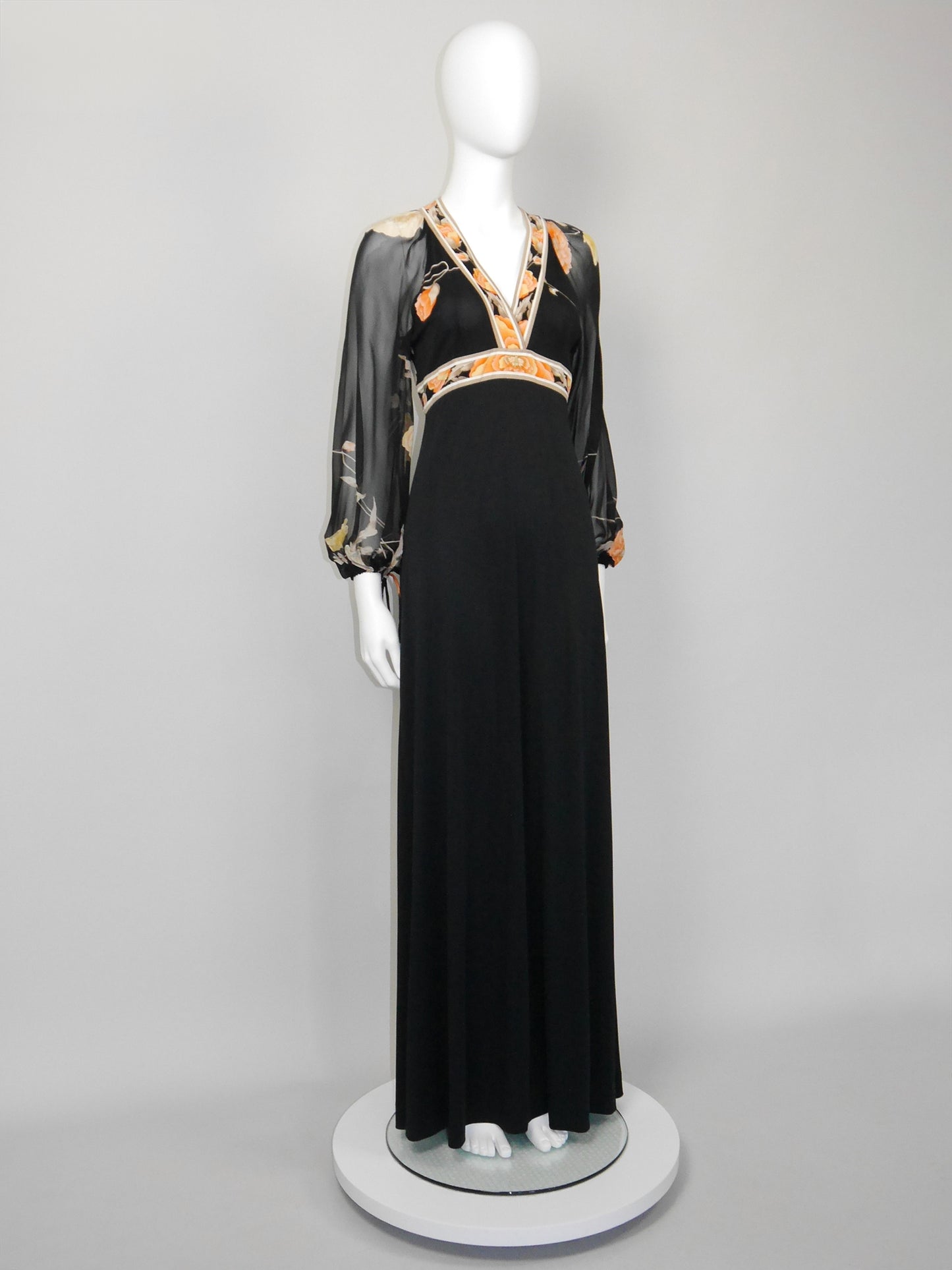 LEONARD 1970s Vintage Signature Print Silk Maxi Evening Gown Dress Size S