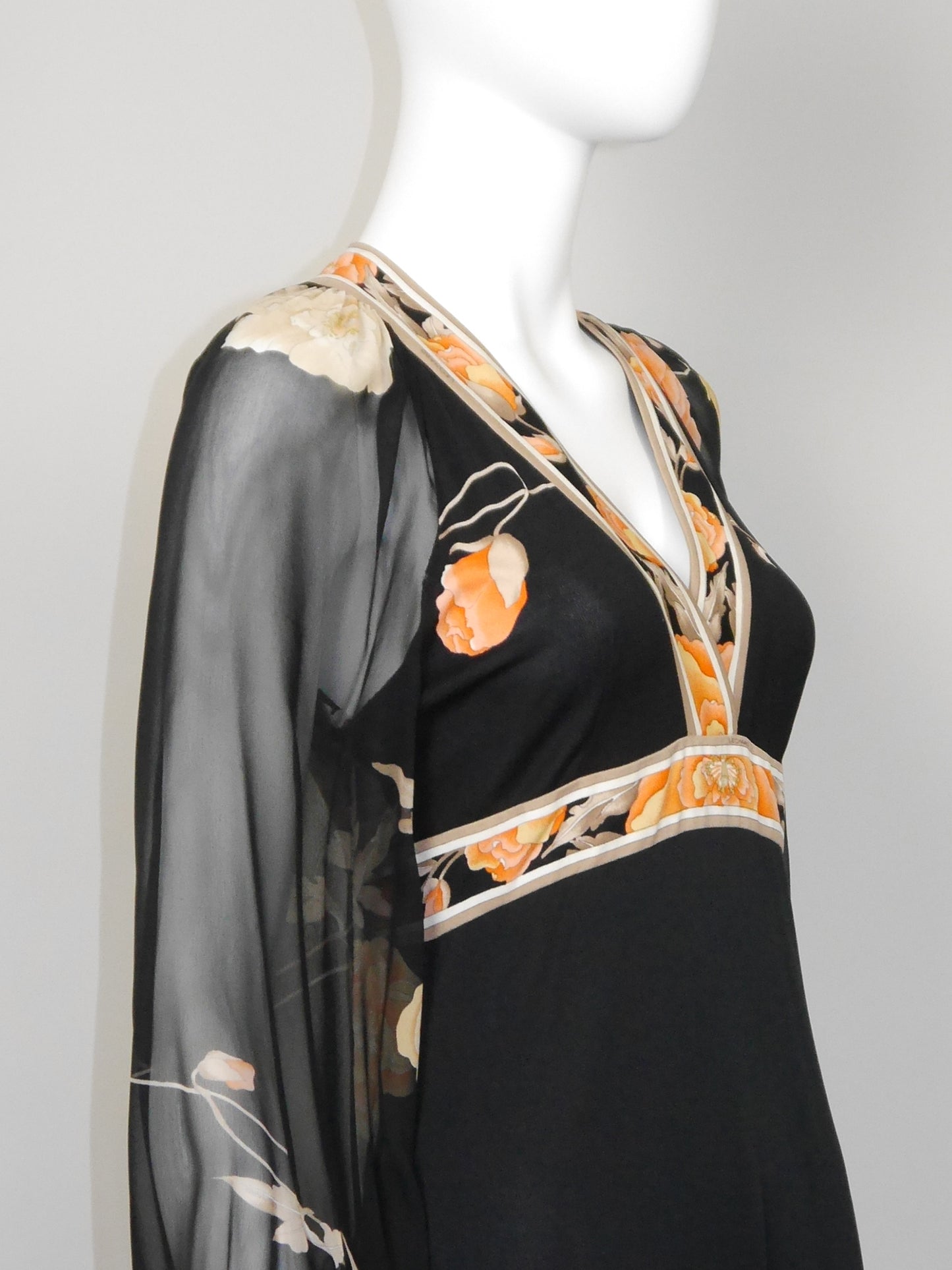 LEONARD 1970s Vintage Signature Print Silk Maxi Evening Gown Dress Size S