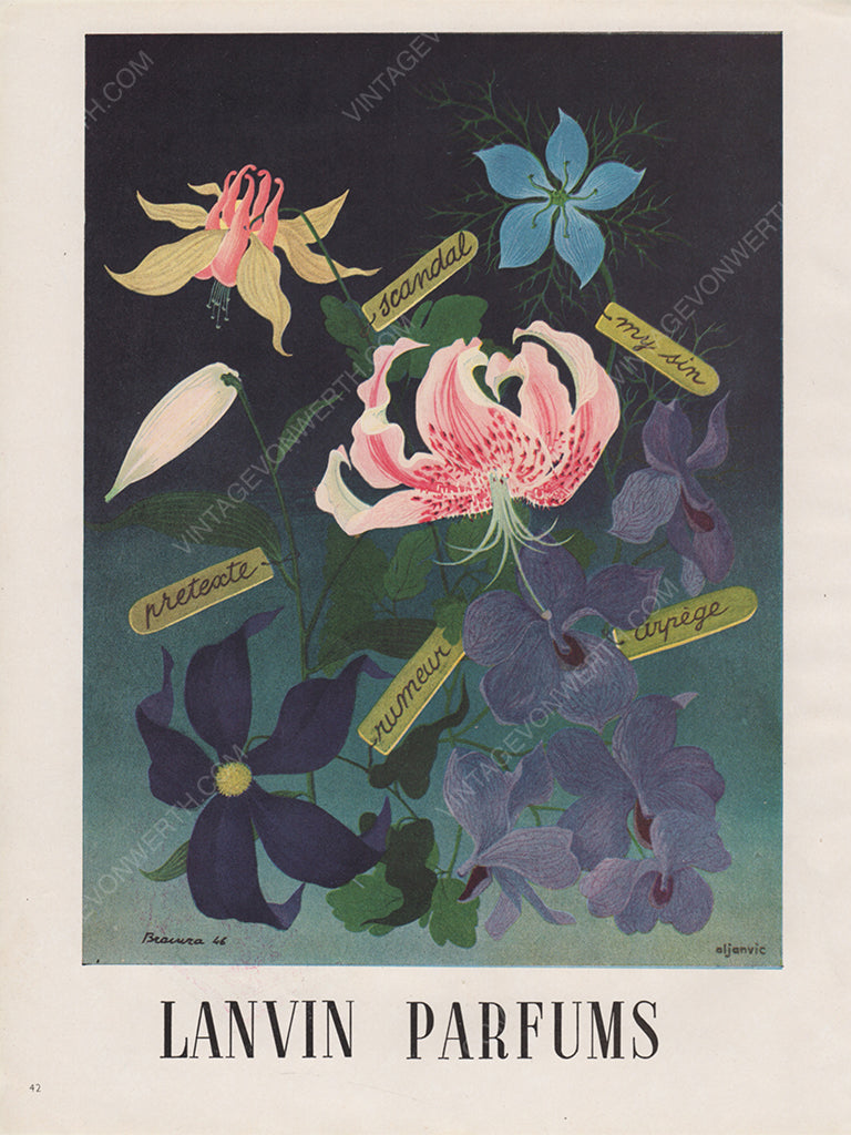 LANVIN 1947 Vintage Advertisement 1940s Perfume Print Ad Fragrance Parfum
