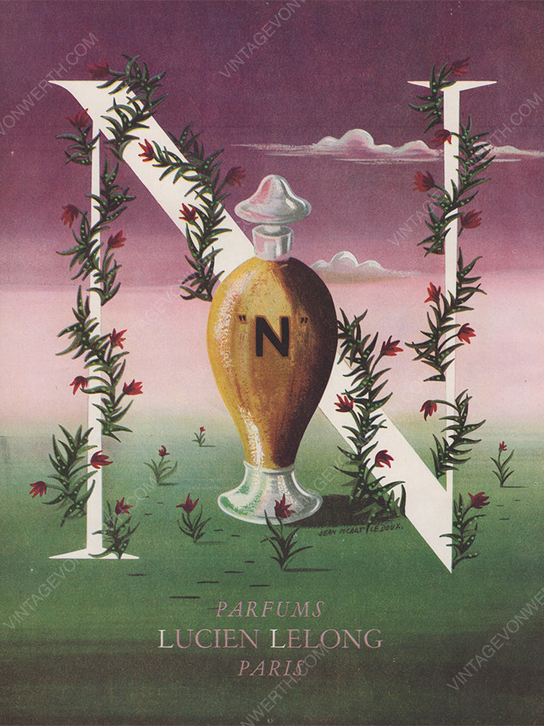 LUCIEN LELONG 1947 Vintage Advertisement 1940s Perfume Print Ad Fragrance Parfum