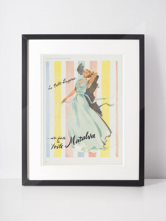MATALVA 1950 Vintage Print Advertisement Lingerie Fabric Fashion Illustration