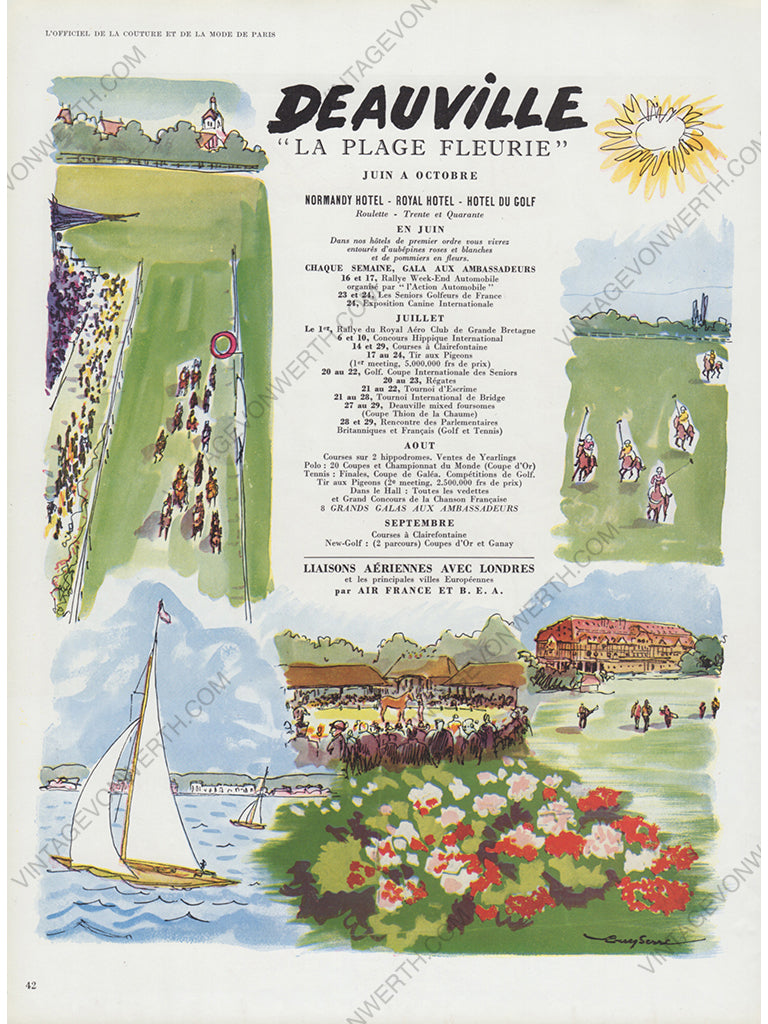 DEAUVILLE 1951 Vintage Print Advertisement Tourism Travel 1950s
