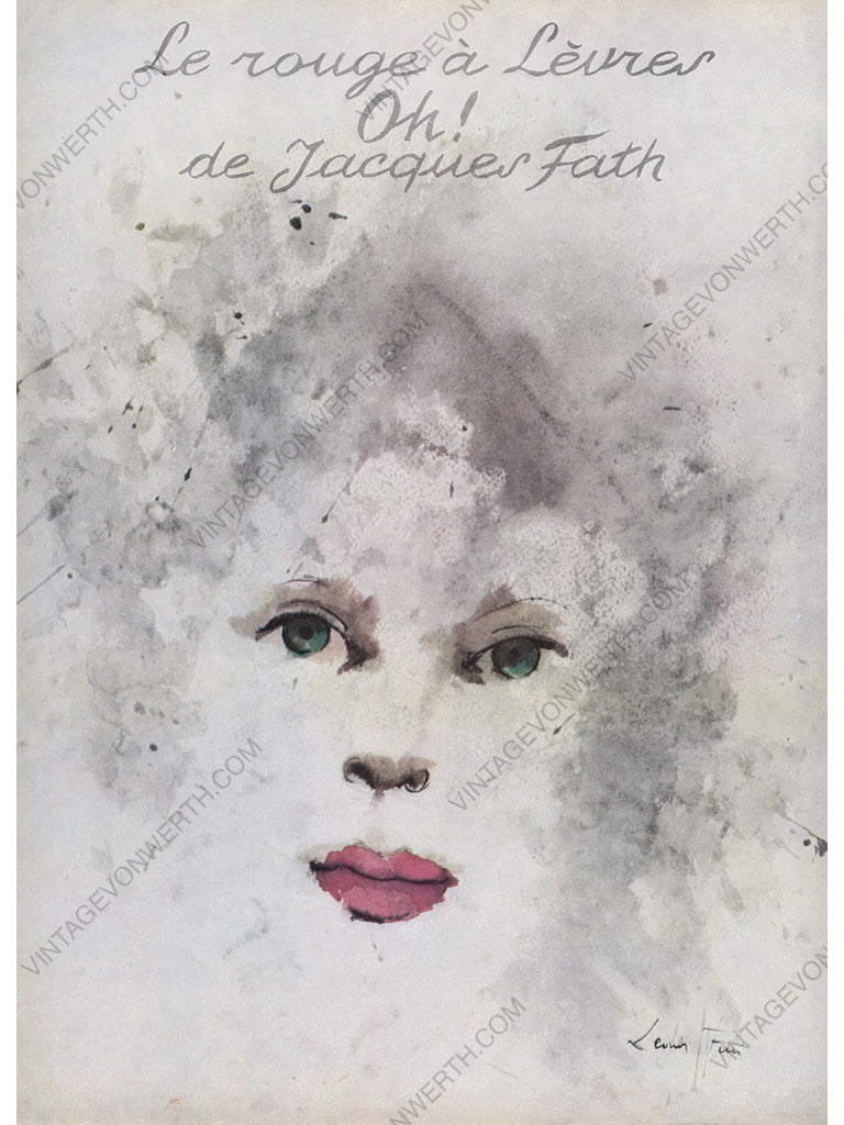JACQUES FATH 1956 Vintage Advertisement 1950s Beauty Print Ad Leonor Fini