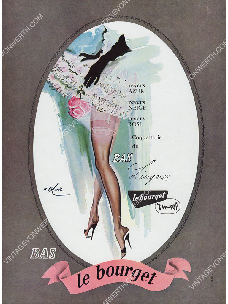 LE BOURGET 1956 Vintage Print Advertisement Hosiery Lingerie 1950s