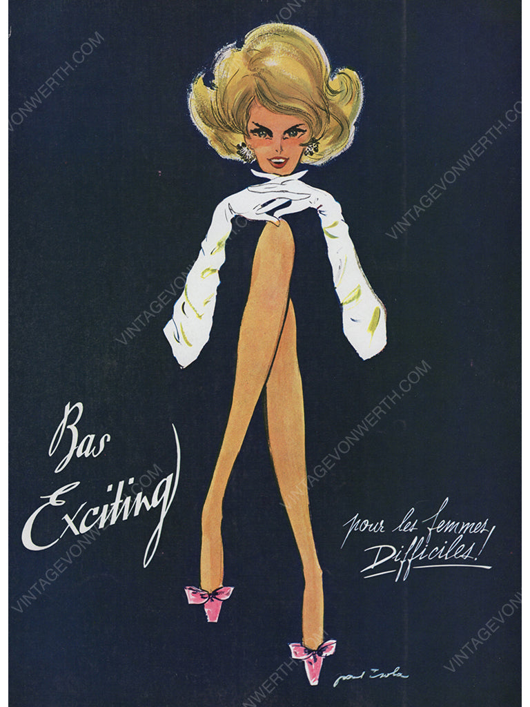 BAS EXCITING 1963 Vintage Advertisement 1960s Hosiery Paul Isola