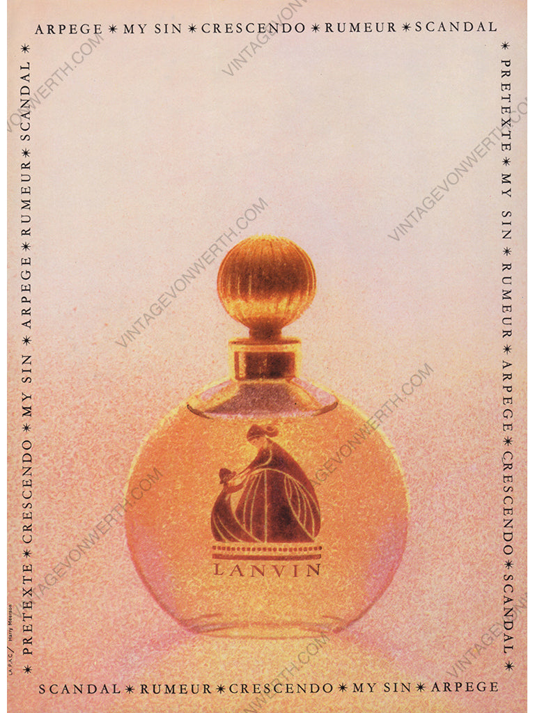 LANVIN 1963 Vintage Advertisement 1960s Perfume Ad Print