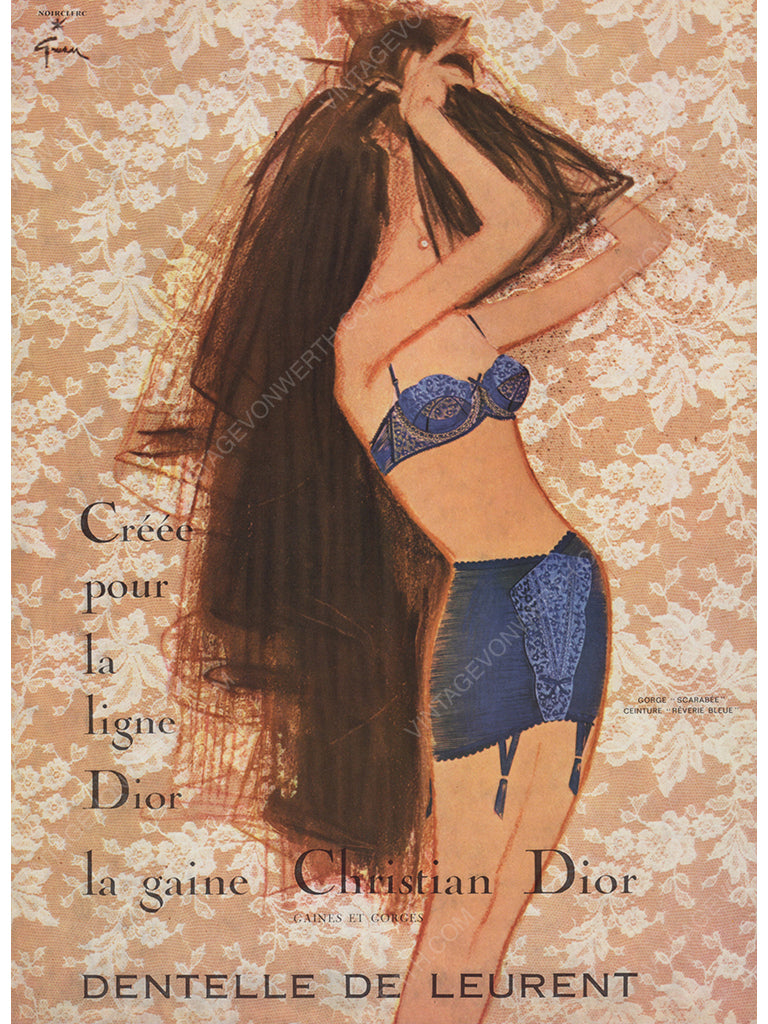 CHRISTIAN DIOR 1963 Vintage Advertisement 1960s Lingerie Ad René Gruau
