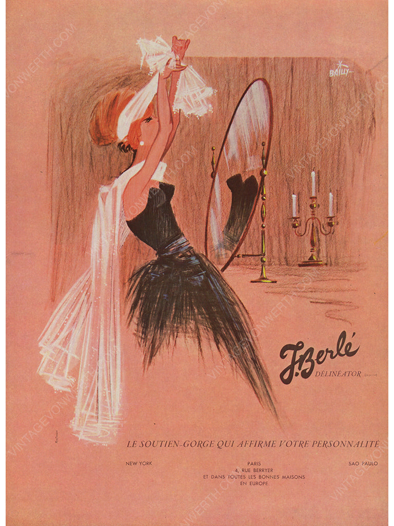 J. BERLÉ 1964 Vintage Advertisement 1960s Lingerie Print Ad Bailly