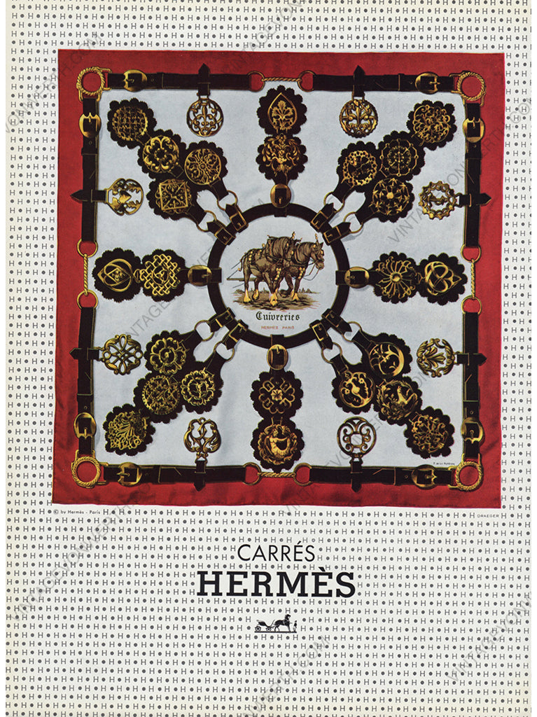 HERMÈS 1964 Vintage Advertisement 1960s Carrés Silk Scarf Print Ad