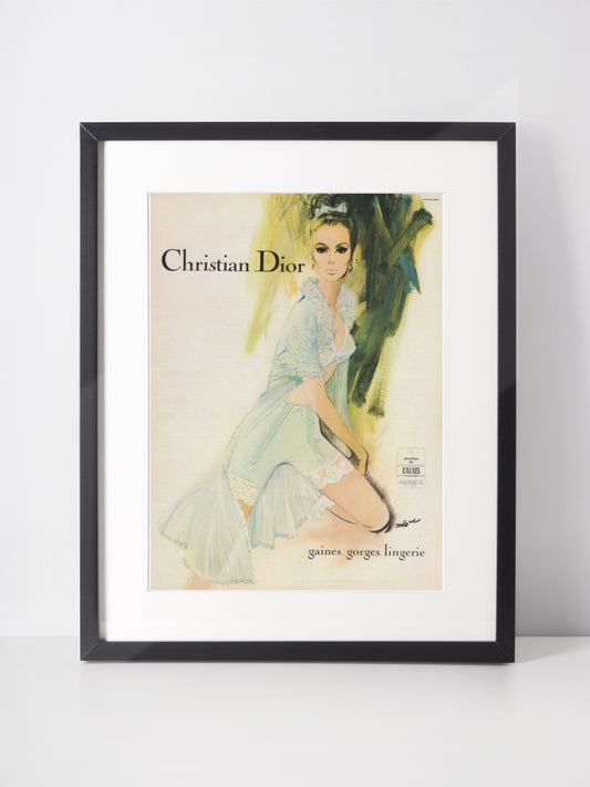 CHRISTIAN DIOR 1967 Vintage Print Advertisement 1960s Lingerie Ad Fashion Illustration