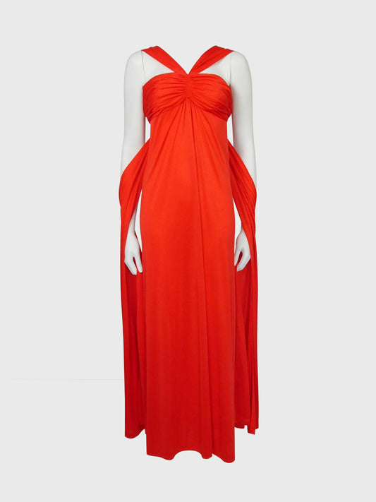 LORIS AZZARO 1970s 1980s Vintage Red Maxi Evening Gown w/ Stole Size XXS-XS