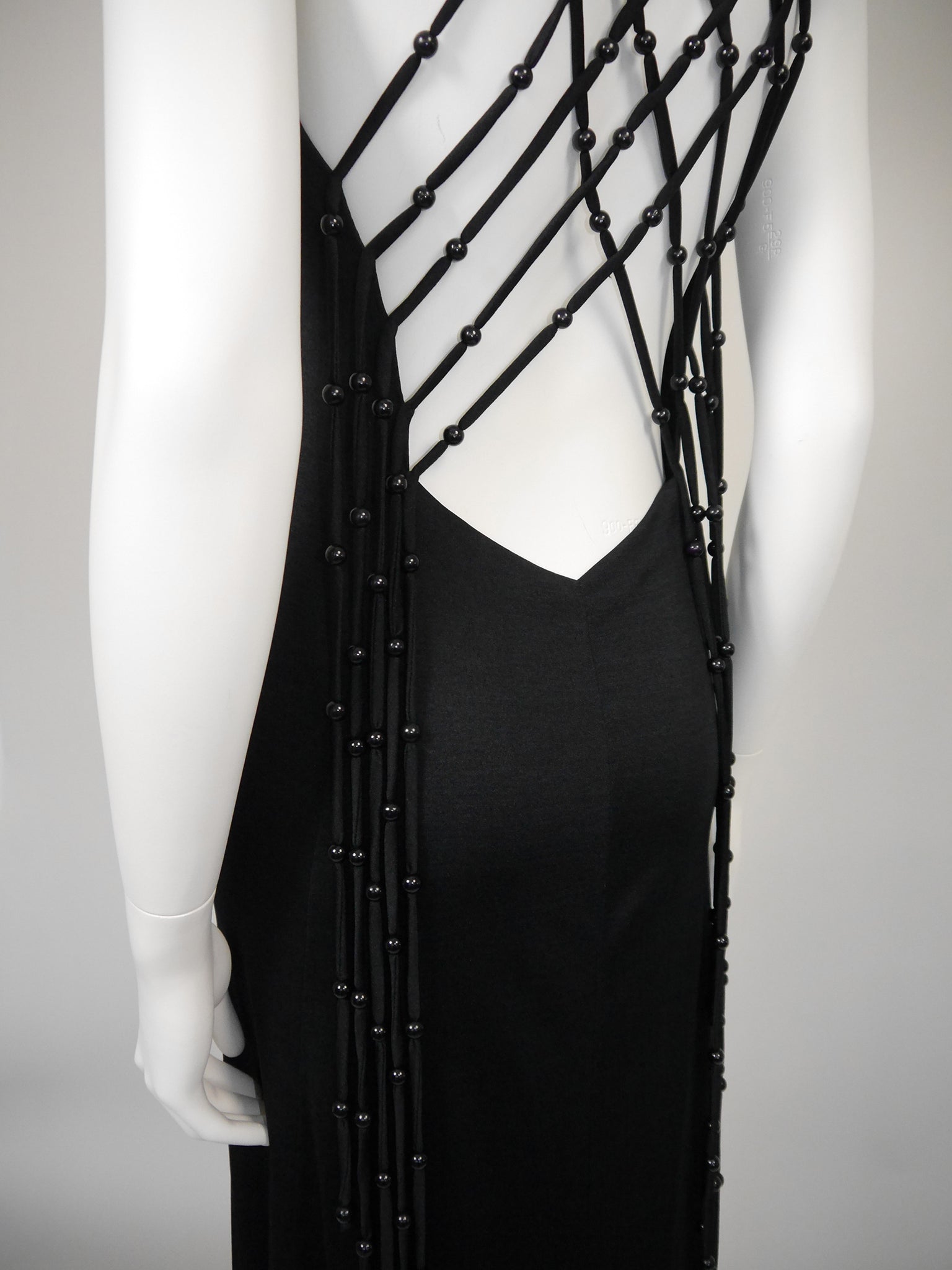 LORIS AZZARO 1970s Vintage "Baba" Beaded Backless Maxi Evening Gown Size S