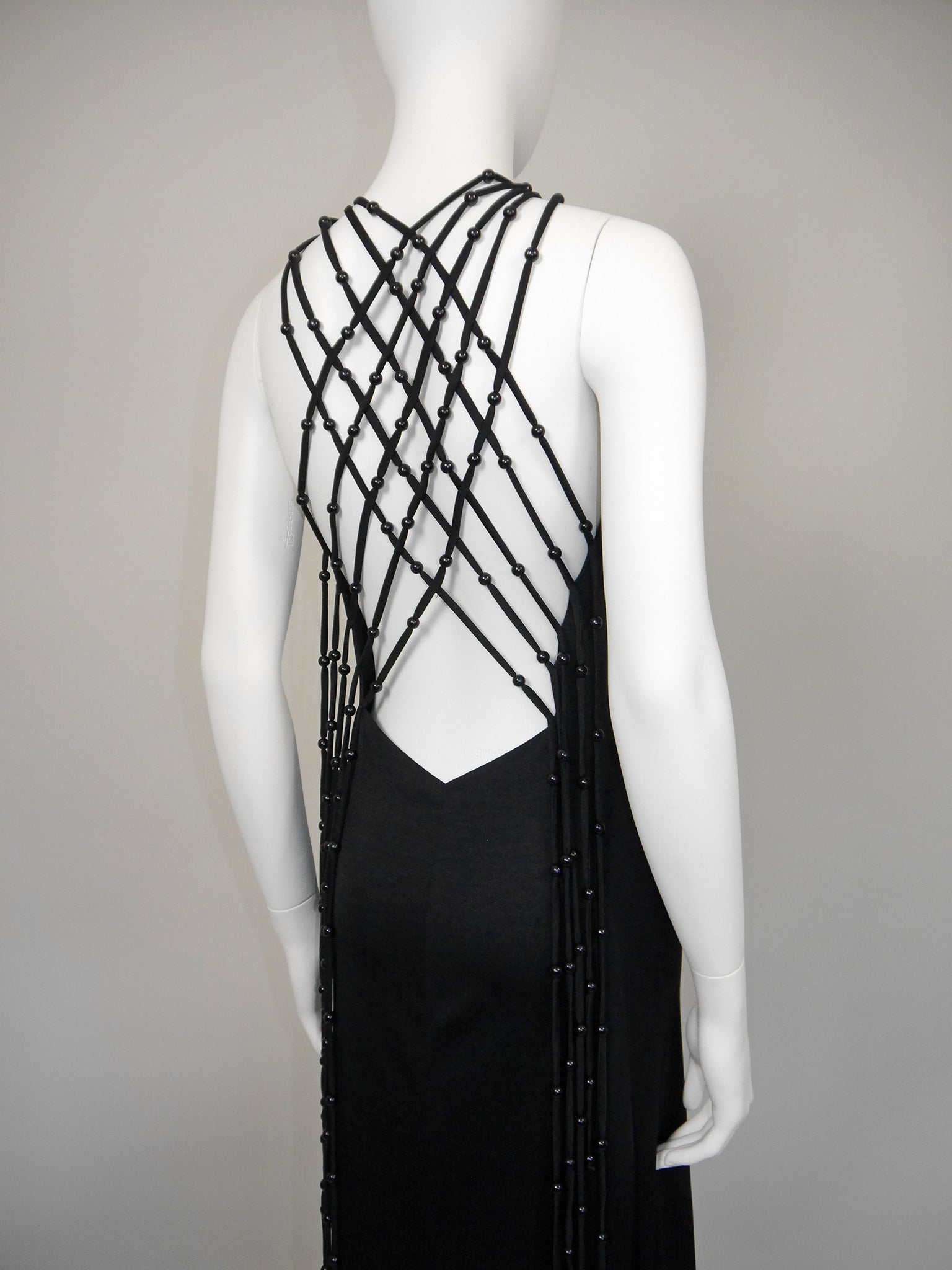 LORIS AZZARO 1970s Vintage "Baba" Beaded Backless Maxi Evening Gown Size S