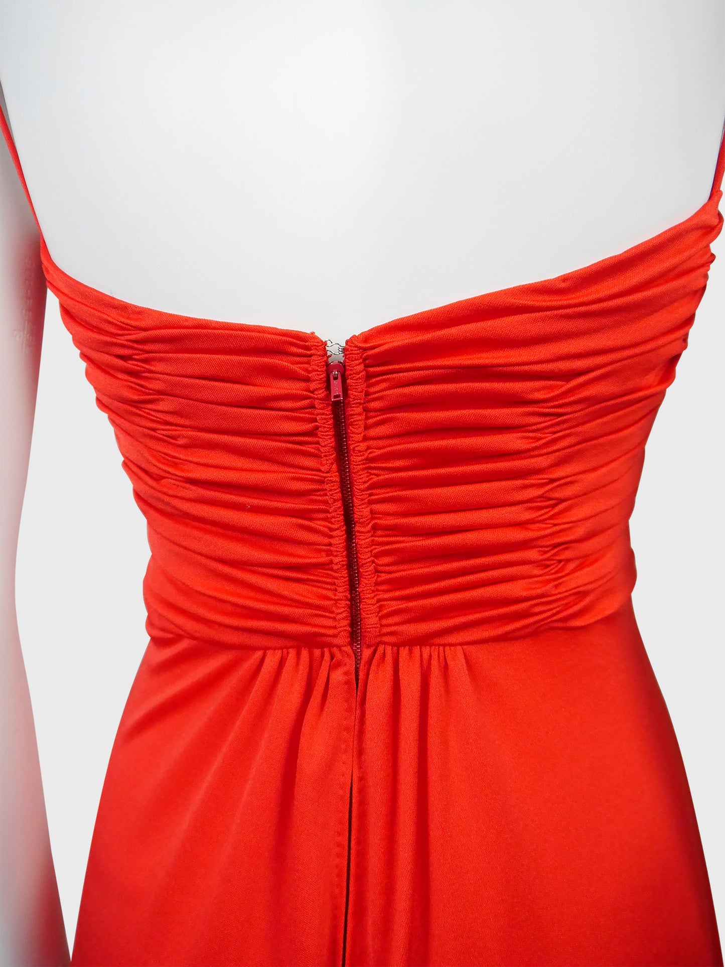 LORIS AZZARO 1970s Vintage Draped Red Jersey Maxi Evening Dress Gown Size XS
