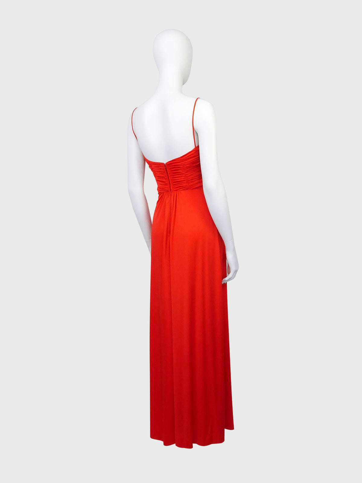 LORIS AZZARO 1970s Vintage Draped Red Jersey Maxi Evening Dress Gown Size XS