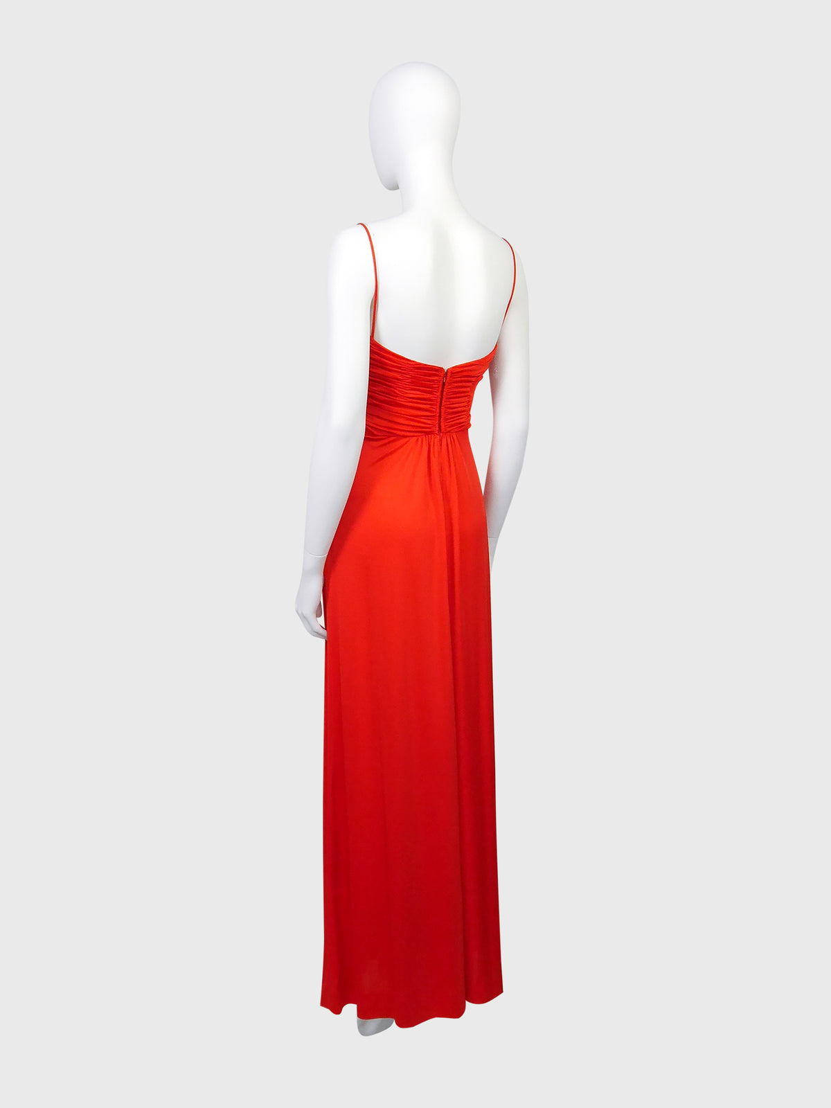 LORIS AZZARO 1970s Vintage Draped Red Jersey Maxi Evening Dress Gown Size XS