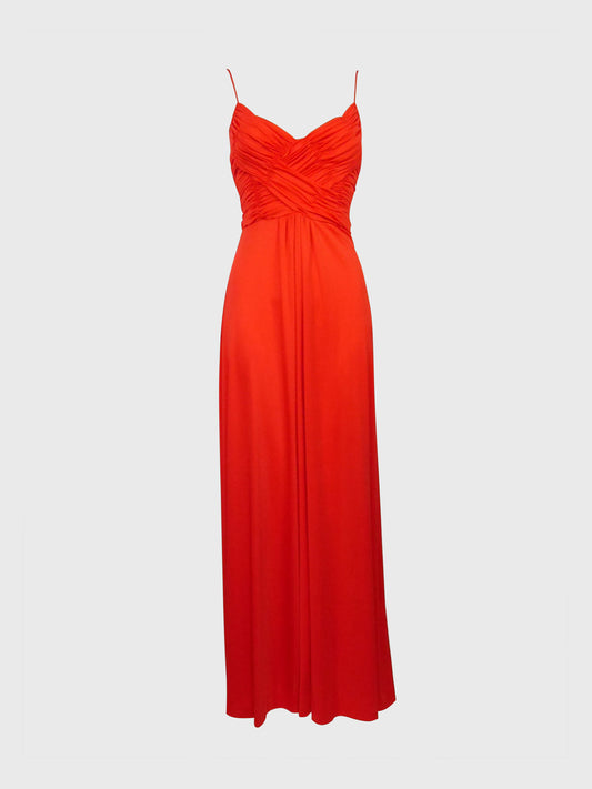 LORIS AZZARO 1970s Vintage Draped Red Jersey Maxi Evening Dress Gown Size XS