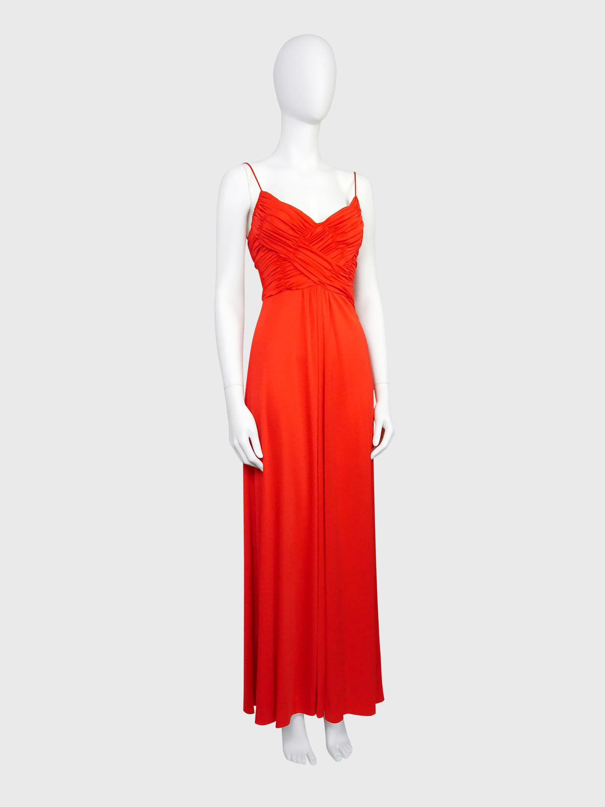 LORIS AZZARO 1970s Vintage Draped Red Jersey Maxi Evening Dress Gown Size XS