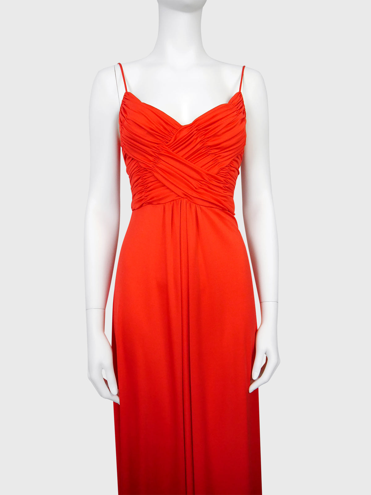 LORIS AZZARO 1970s Vintage Draped Red Jersey Maxi Evening Dress Gown Size XS
