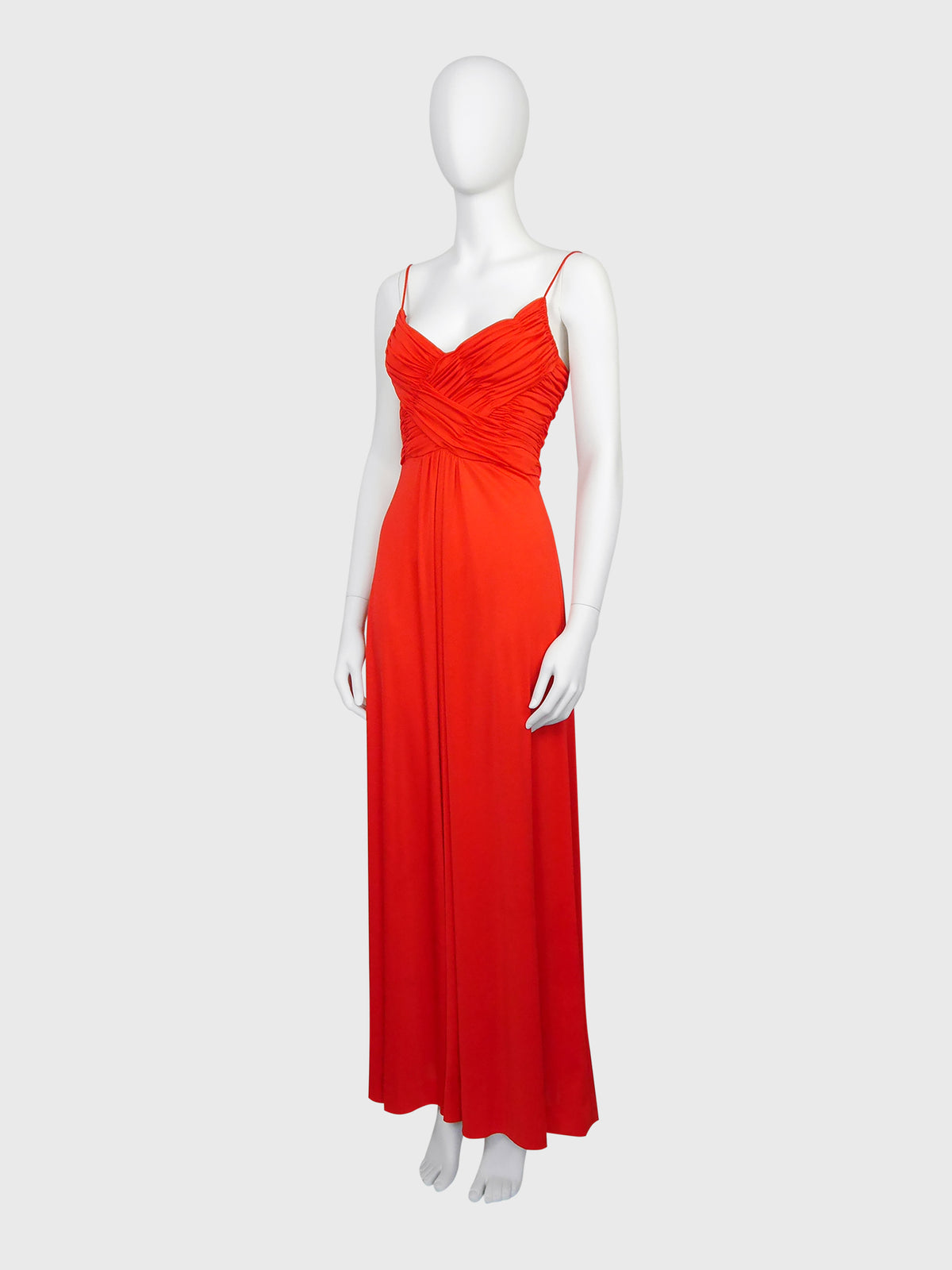 LORIS AZZARO 1970s Vintage Draped Red Jersey Maxi Evening Dress Gown Size XS
