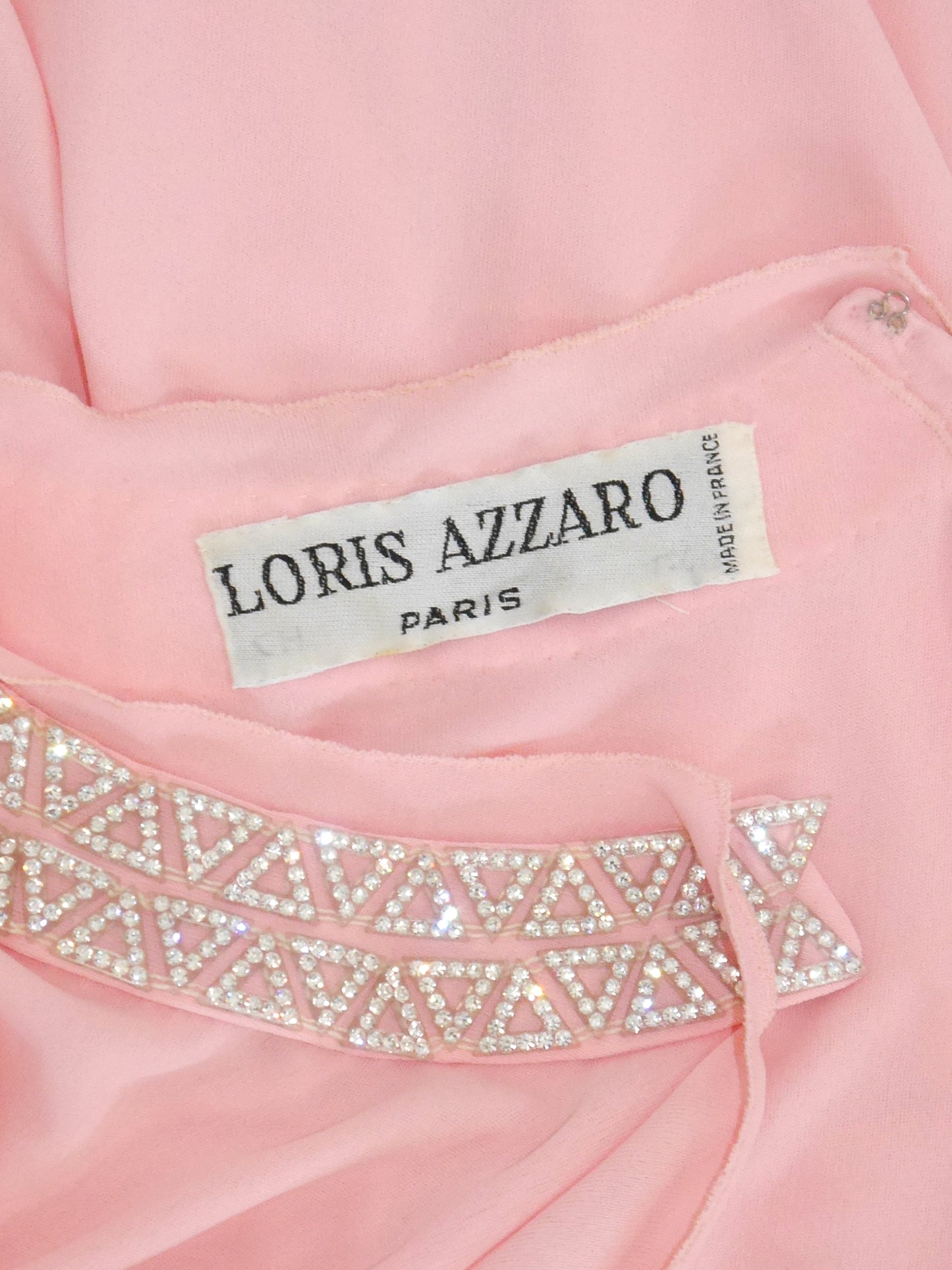 LORIS AZZARO 1970s Vintage Pink Silk Goddess Evening Gown w/ Rhinestone Belt Size S