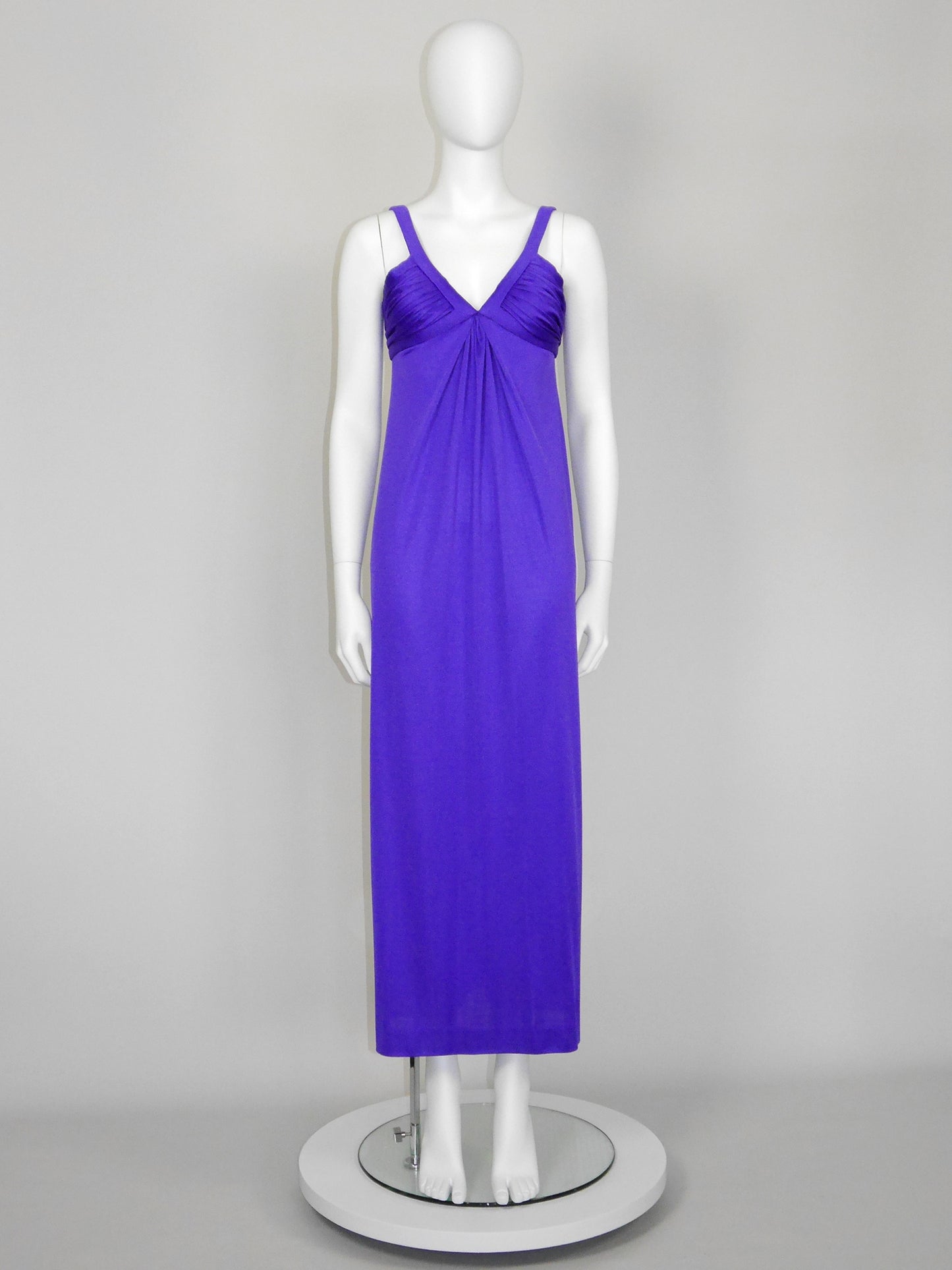 LORIS AZZARO 1970s Vintage Purple Jersey Maxi Evening Dress Gown Size XS