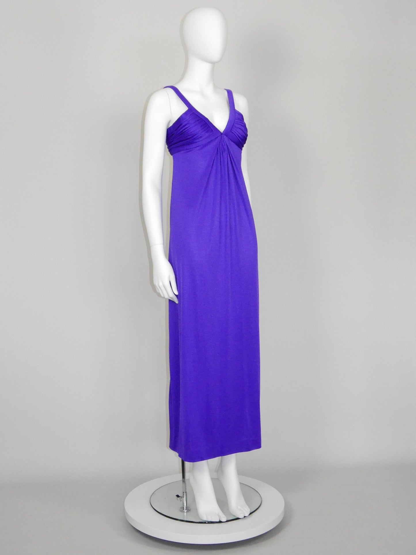 LORIS AZZARO 1970s Vintage Purple Jersey Maxi Evening Dress Gown Size XS