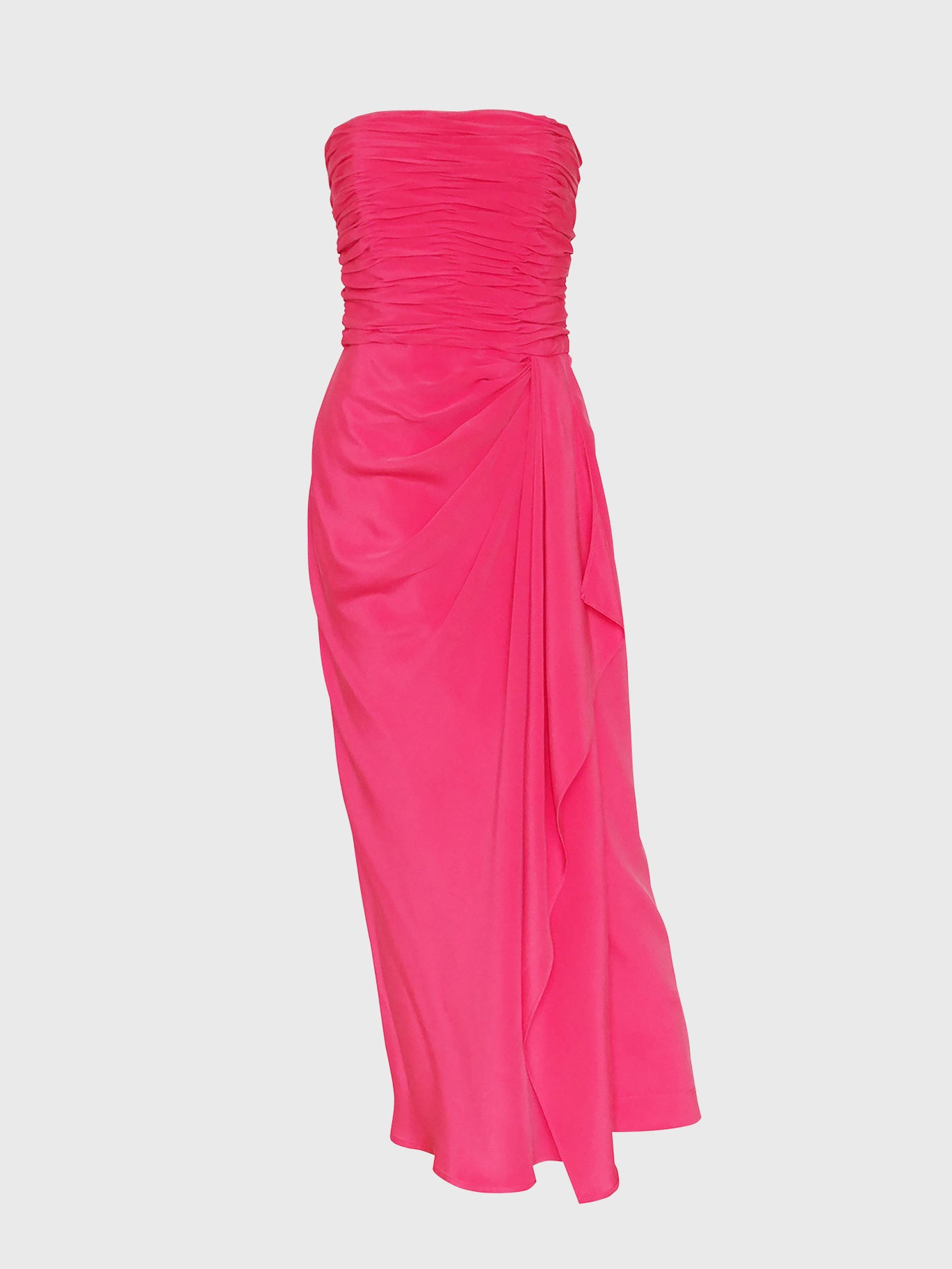 LORIS AZZARO Vintage Pink Draped Silk Maxi Evening Gown Pink Size S