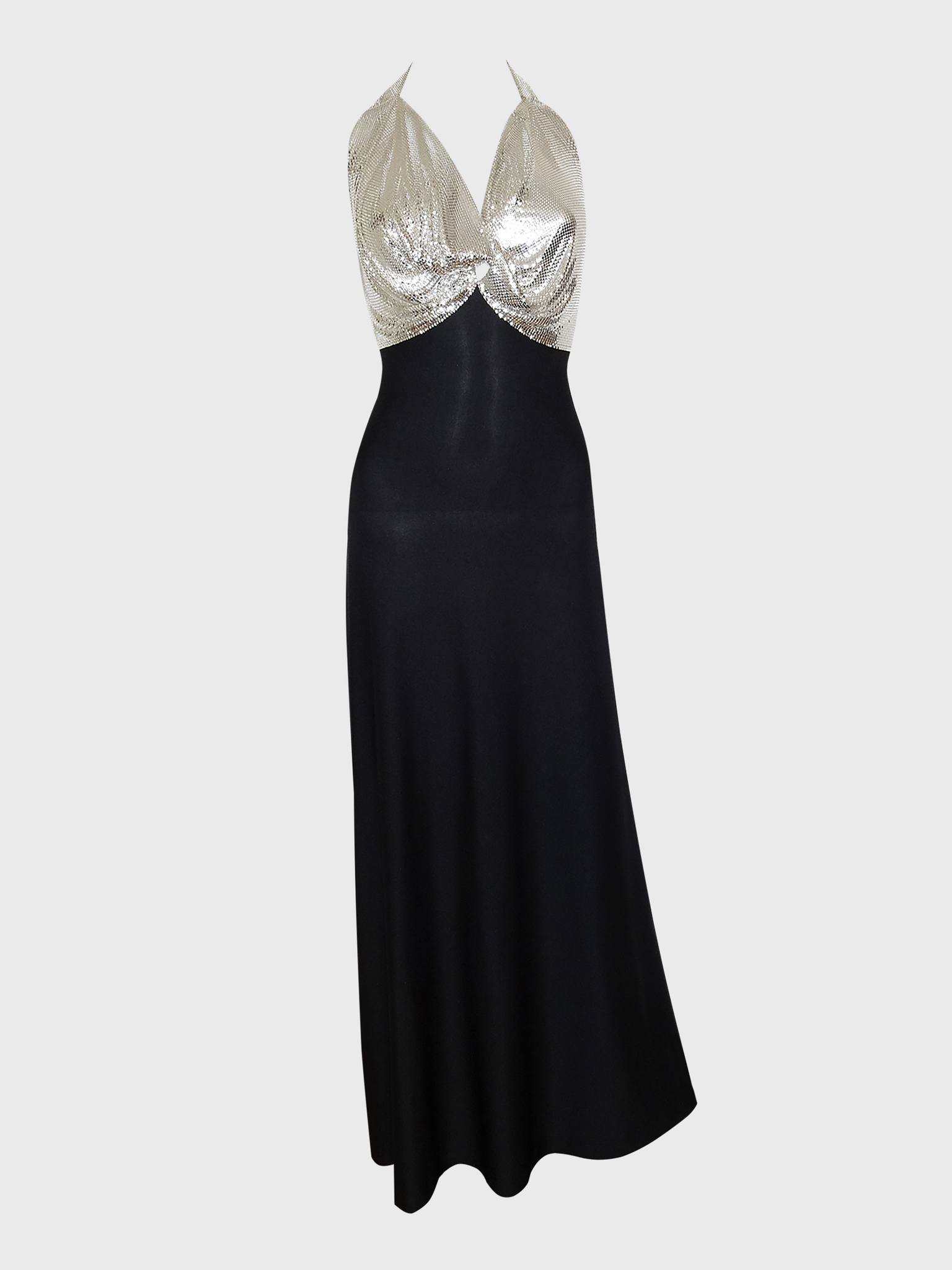 LORIS AZZARO c. 1972 Vintage Documented Mesh Metal Maxi Evening Gown