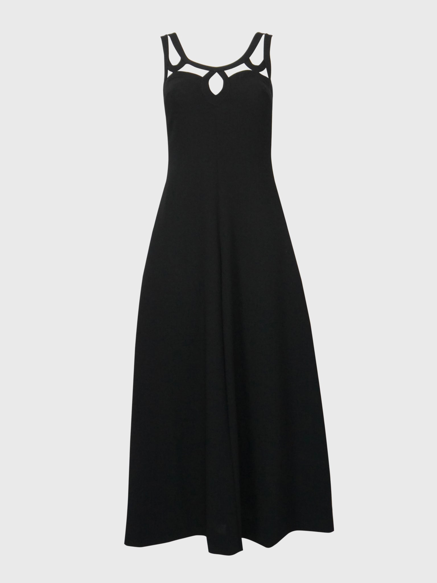 LOUIS FÉRAUD 1960s 1970s Vintage Black Maxi Dress w/ Openwork Neckline Size XXS-XS